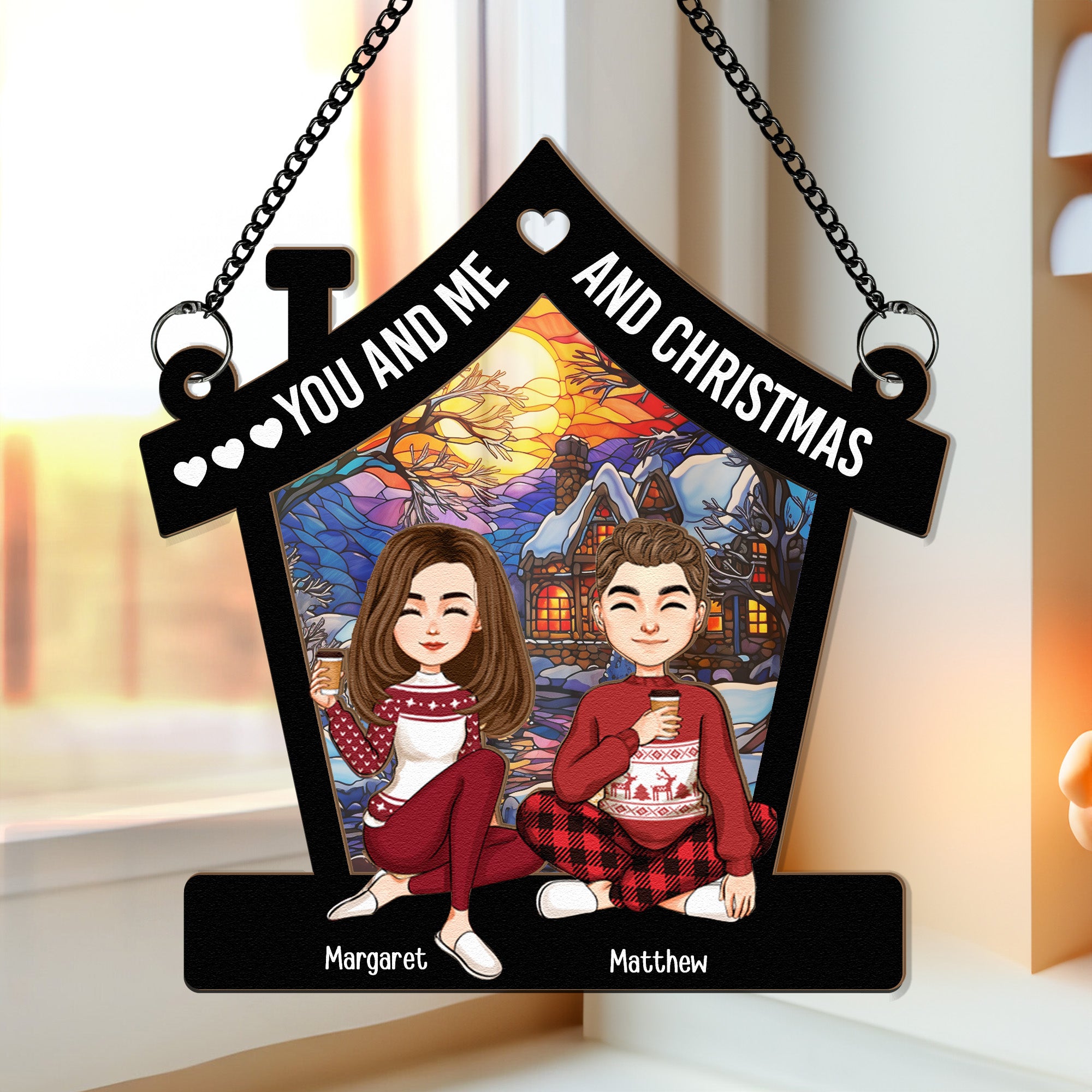 You And Me And Christmas - Personalized Window Hanging Suncatcher Ornament