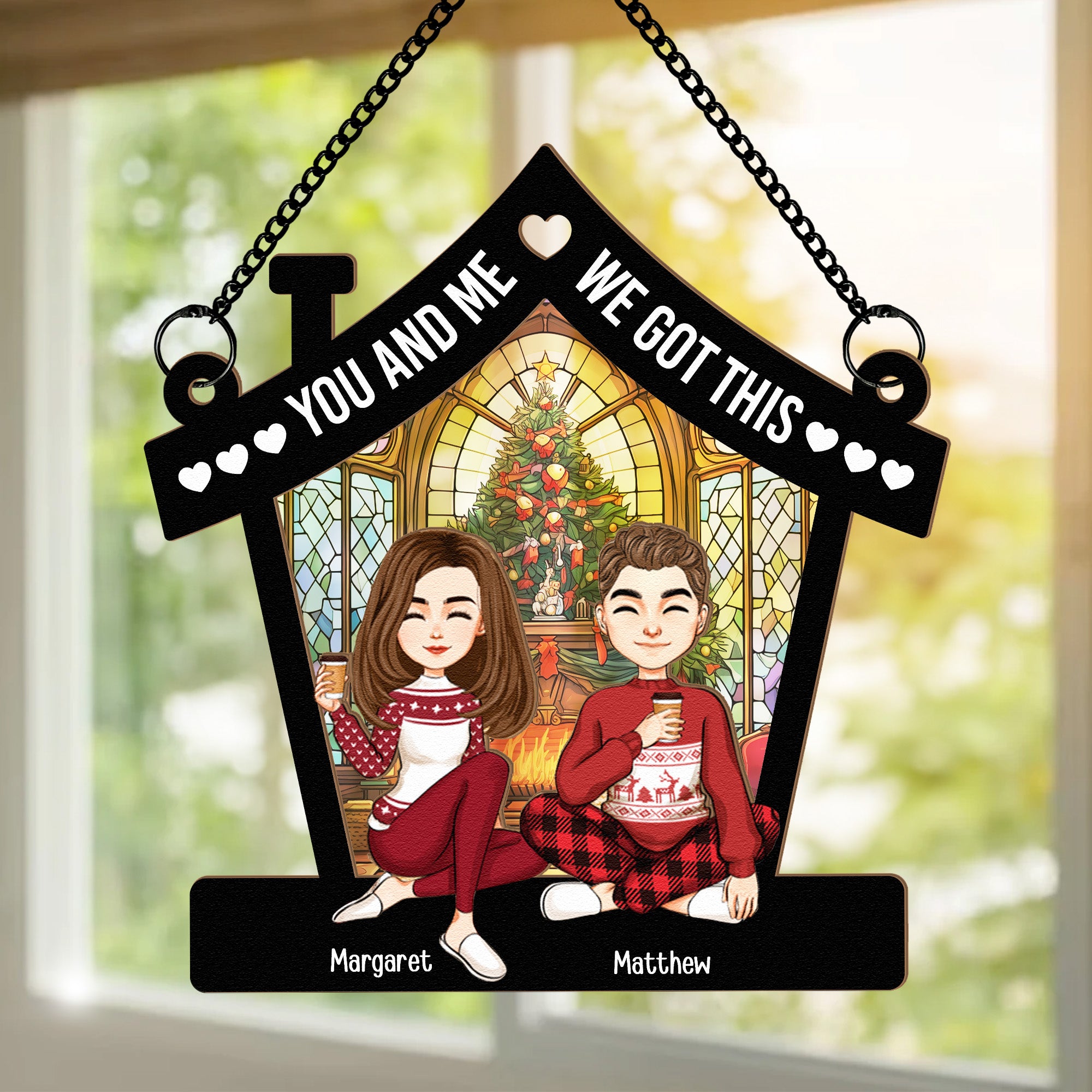 You And Me And Christmas - Personalized Window Hanging Suncatcher Ornament