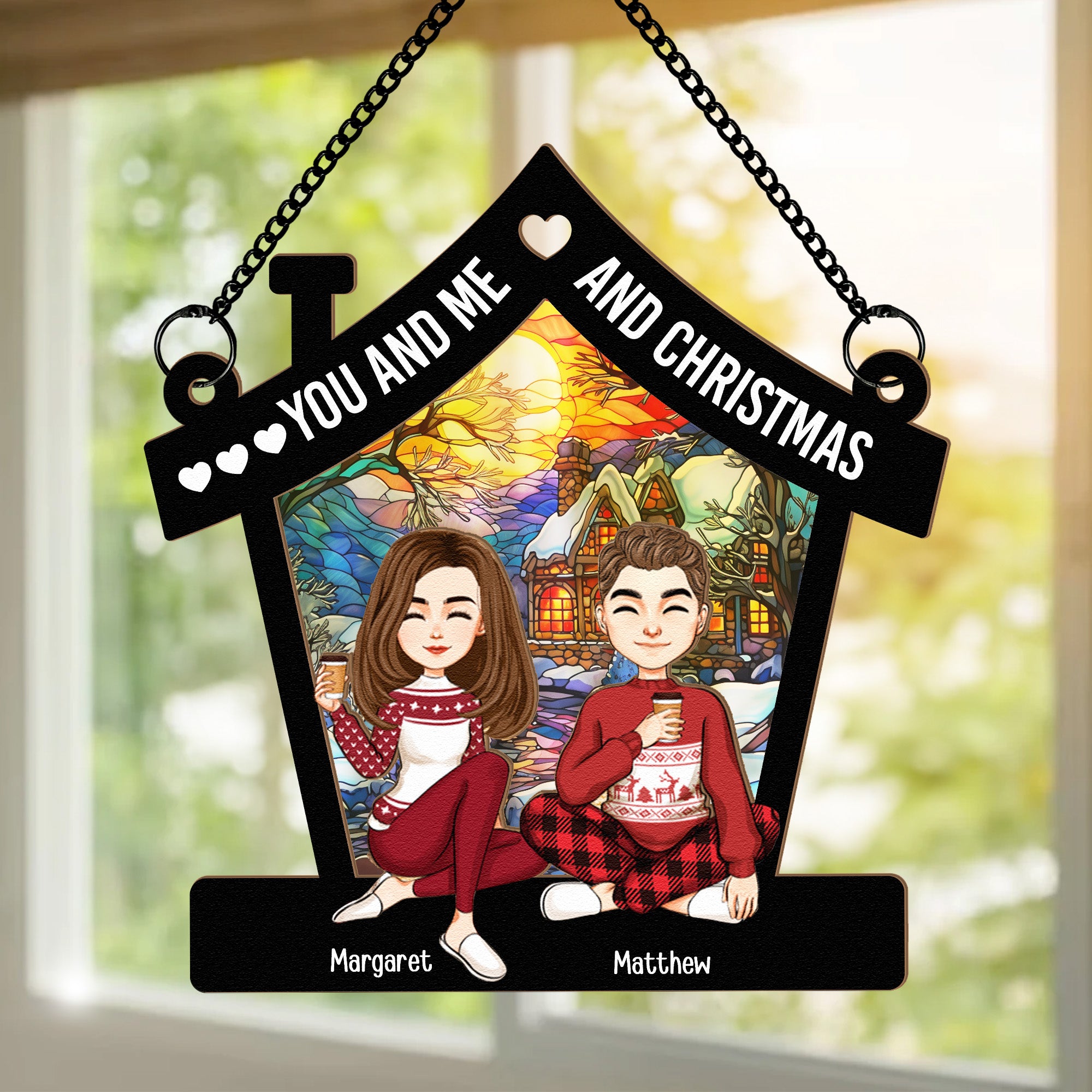 You And Me And Christmas - Personalized Window Hanging Suncatcher Ornament