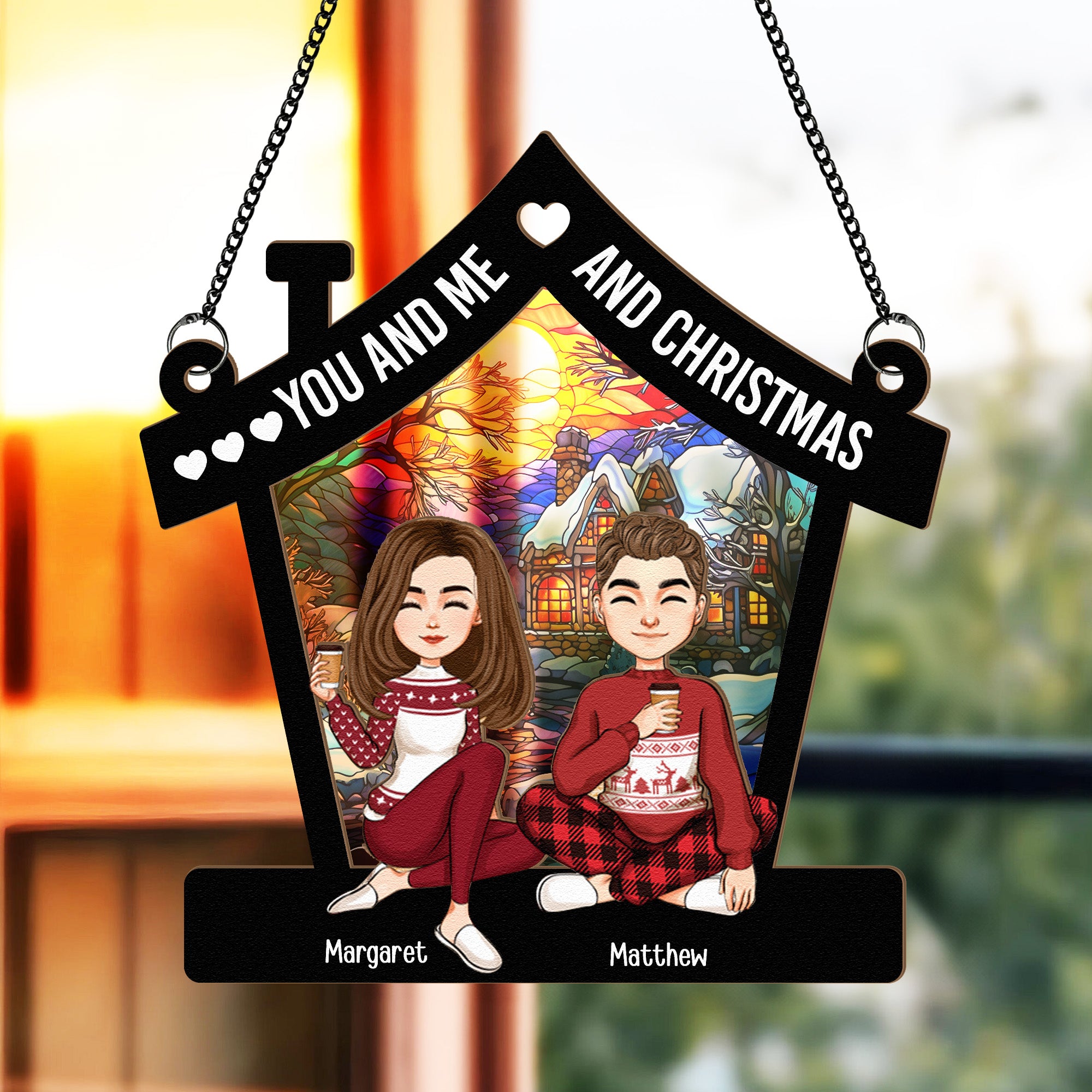 You And Me And Christmas - Personalized Window Hanging Suncatcher Ornament