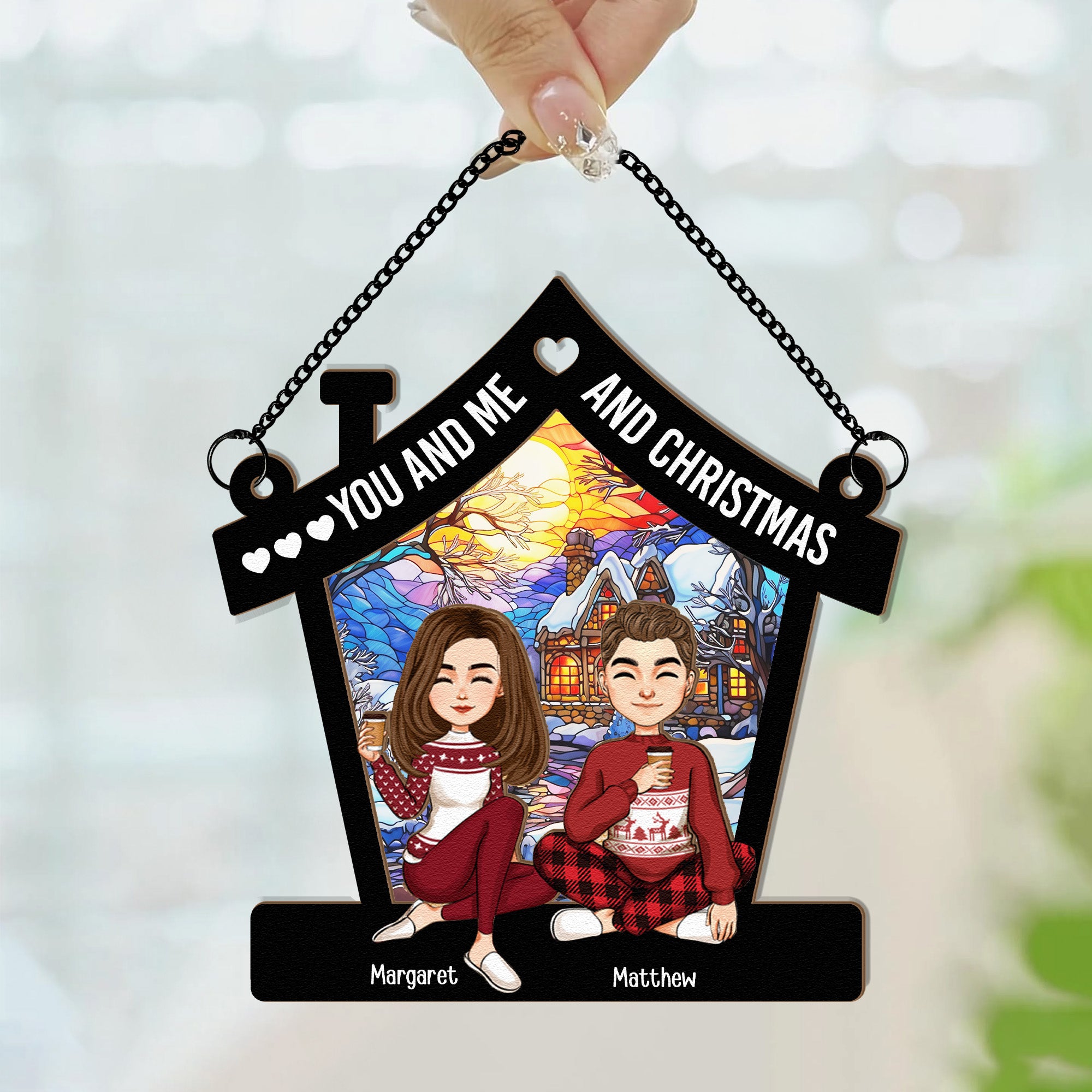 You And Me And Christmas - Personalized Window Hanging Suncatcher Ornament