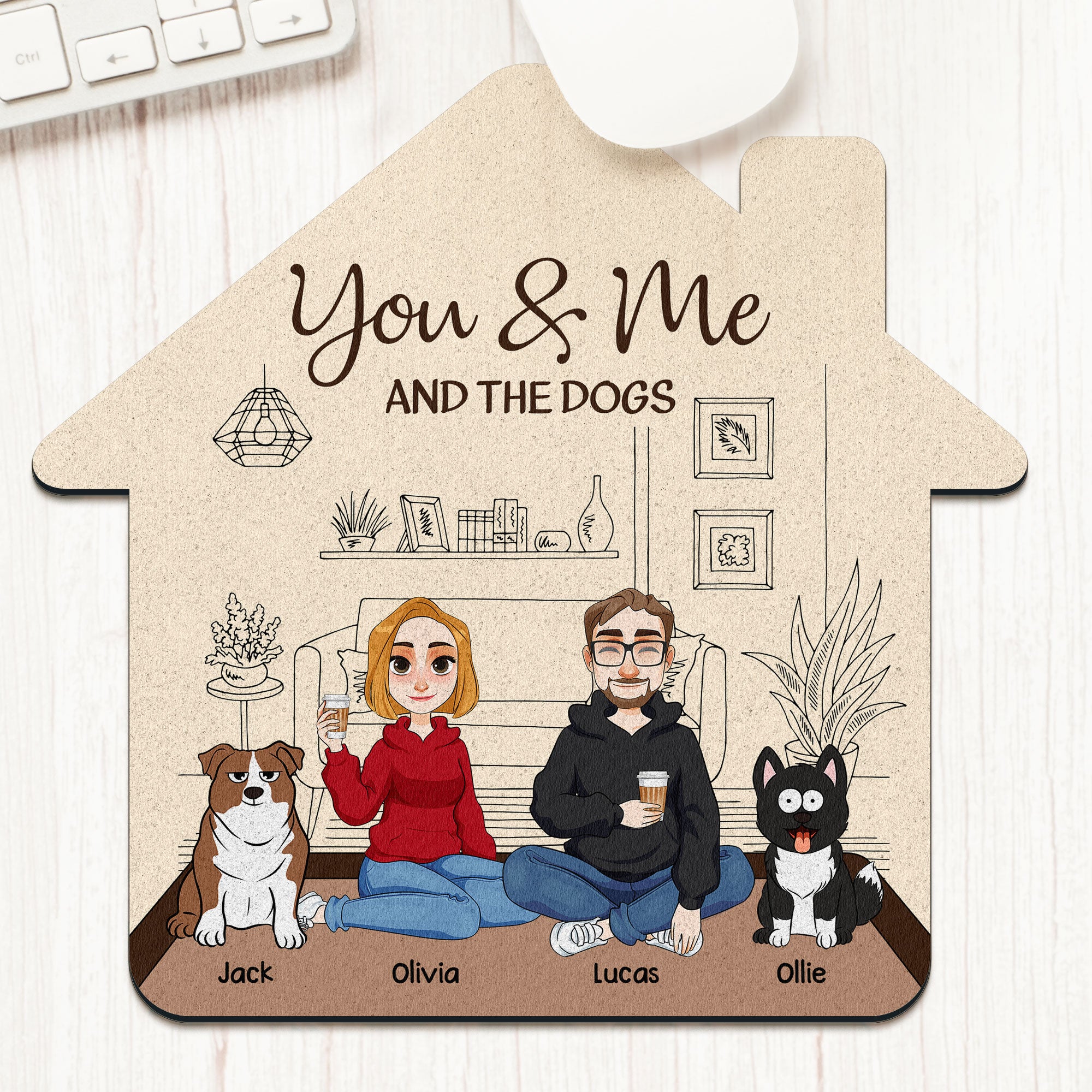 You And Me And The Dogs Gift For Couple, Dog Lovers - Custom Shape Mouse Pad