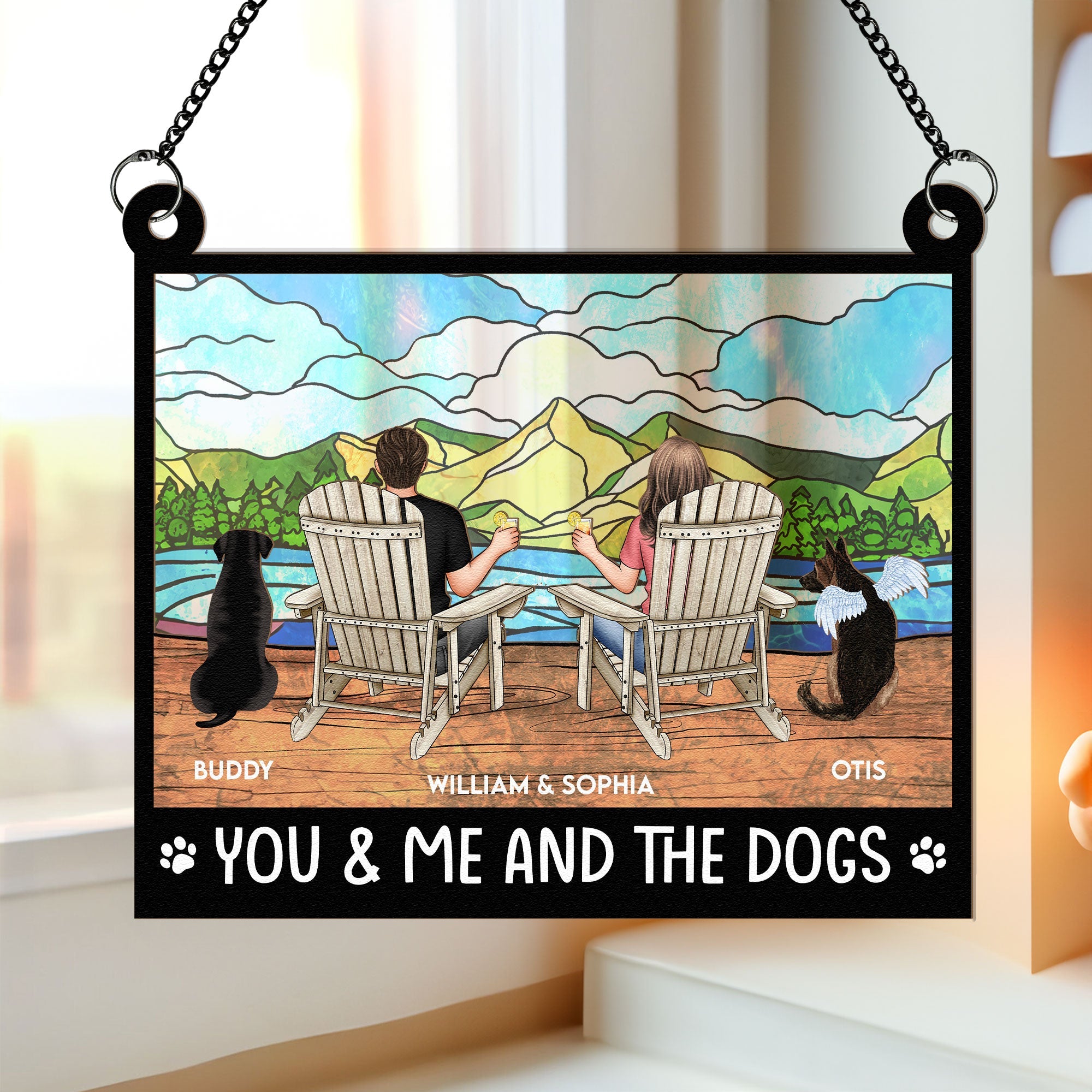 You And Me And The Dogs - Personalized Window Hanging Suncatcher Ornament