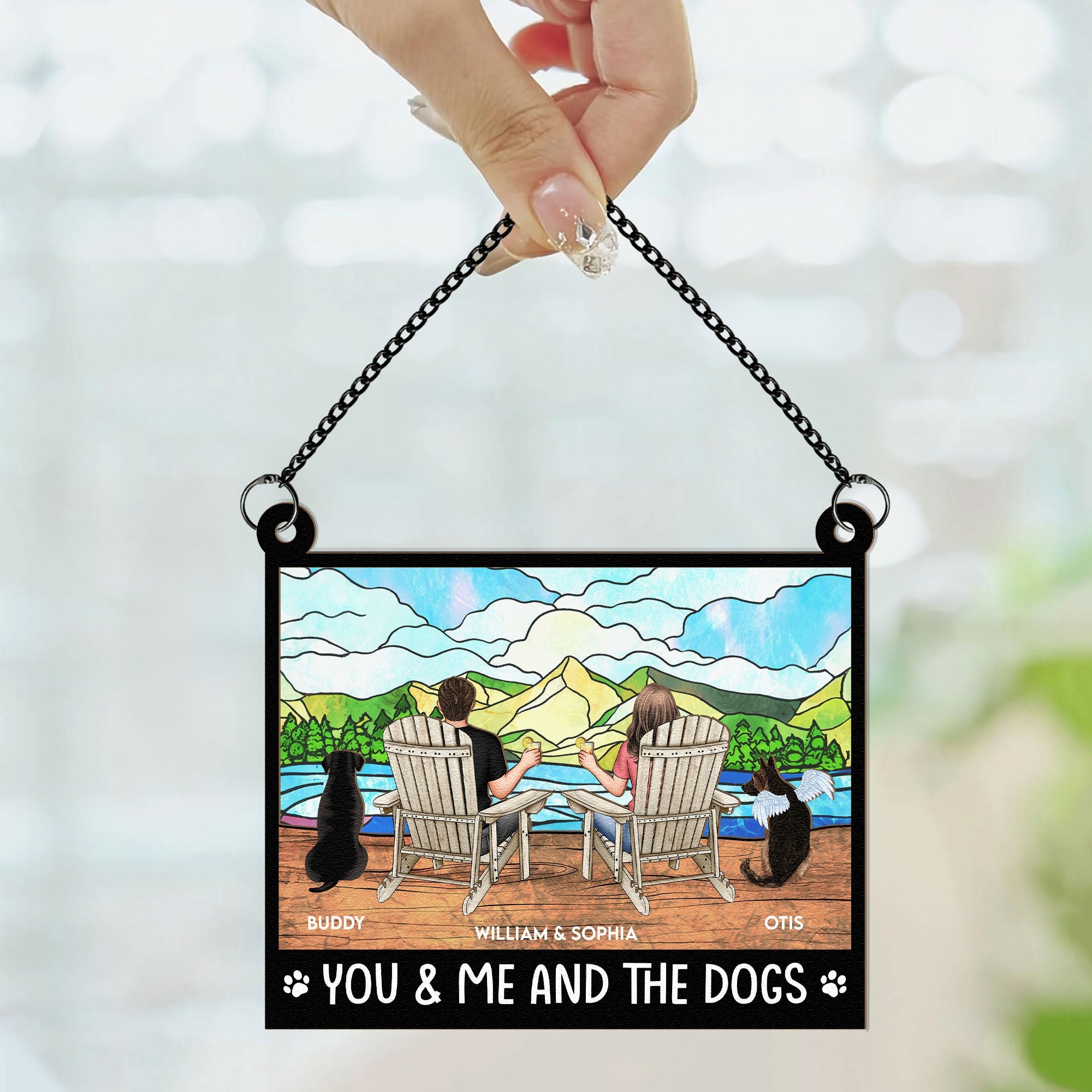 You And Me And The Dogs - Personalized Window Hanging Suncatcher Ornament