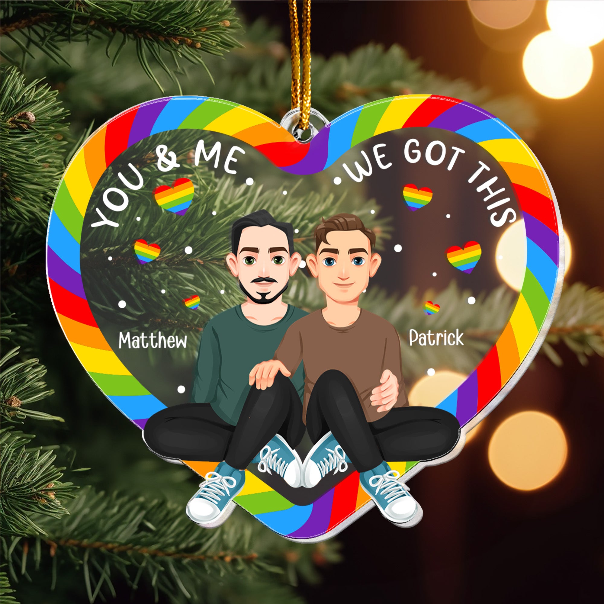 You And Me We Got This Rainbow Heart - Personalized Acrylic Ornament