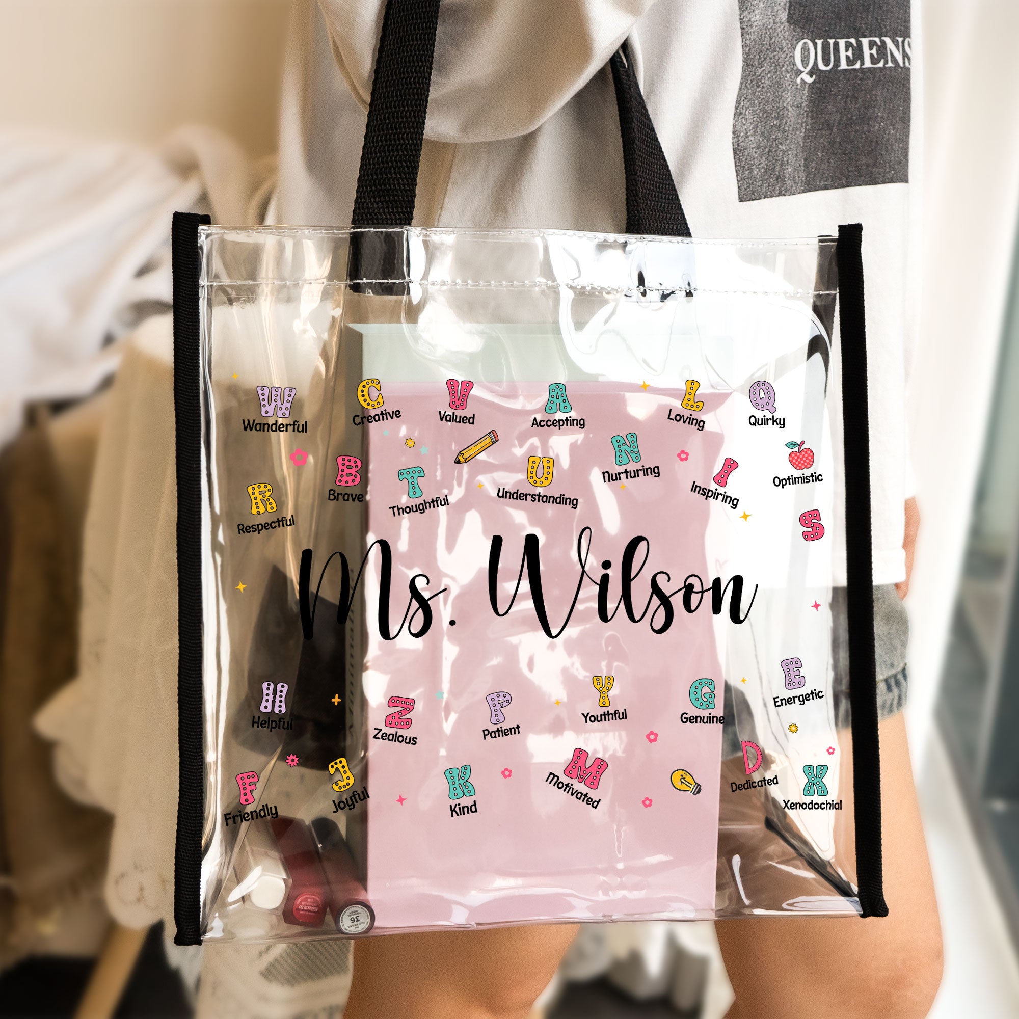 You Are A Teacher Alphabet Style - Personalized Clear Tote Bag