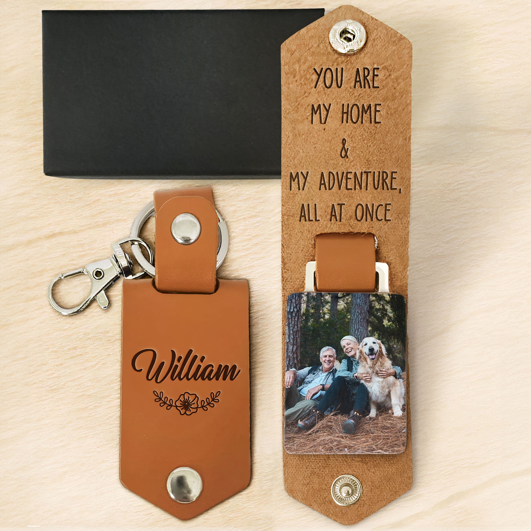 You Are My Home & My Adventure, All At Once - Personalized Leather Photo Keychain