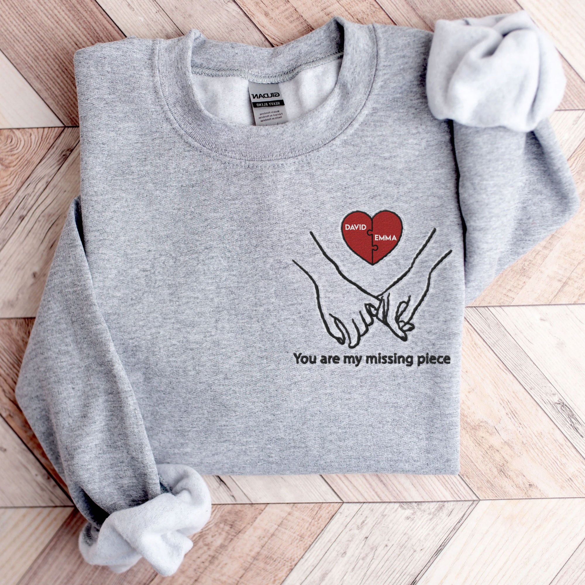 You Are My Missing Piece Couple Gift - Personalized Embroidered Sweatshirt