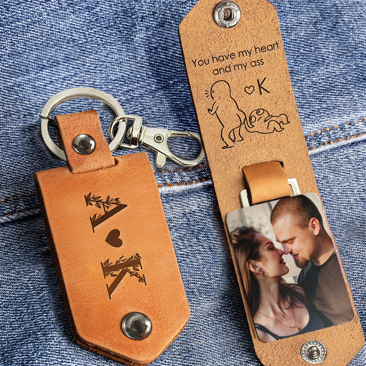 You Have My Heart And My A** - Personalized Leather Photo Keychain