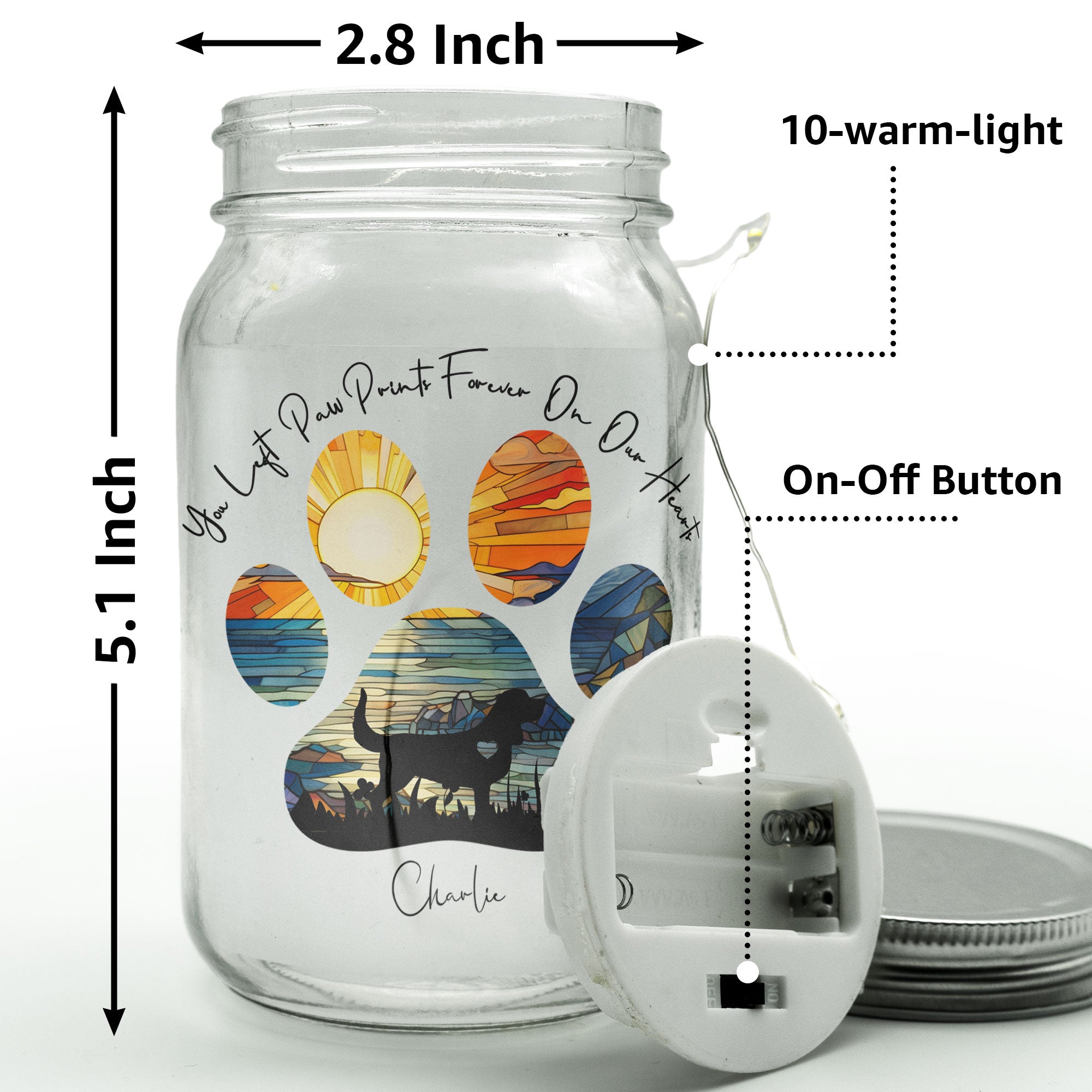 You Left Paw Prints Forever On My Heart - Personalized Mason Jar Light