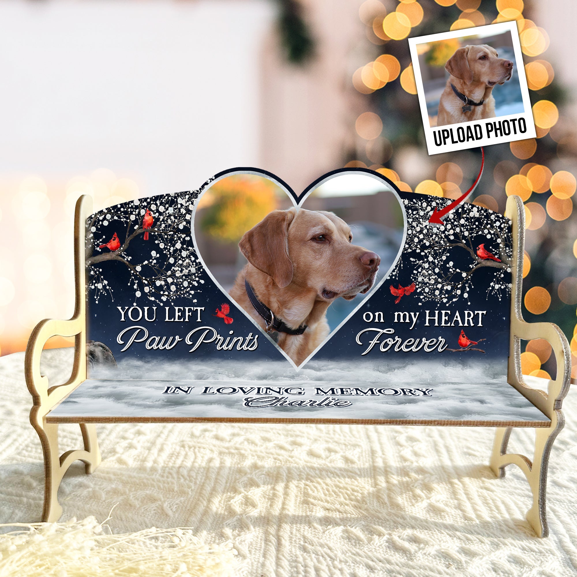 You Left Paw Prints On My Heart Forever - Personalized Photo Memorial Bench Keepsake