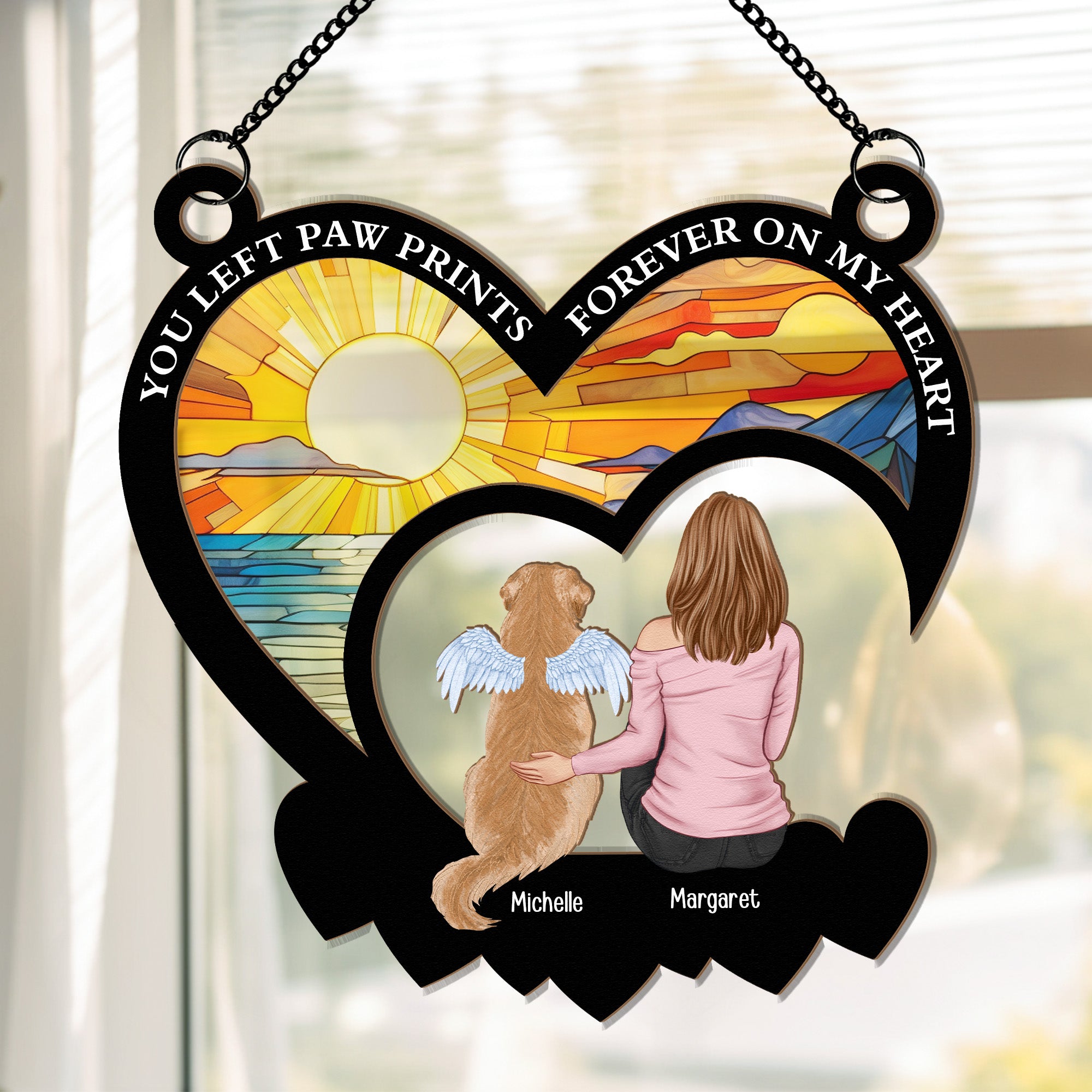 You Left Paw Prints On My Heart - Personalized Window Hanging Suncatcher Ornament