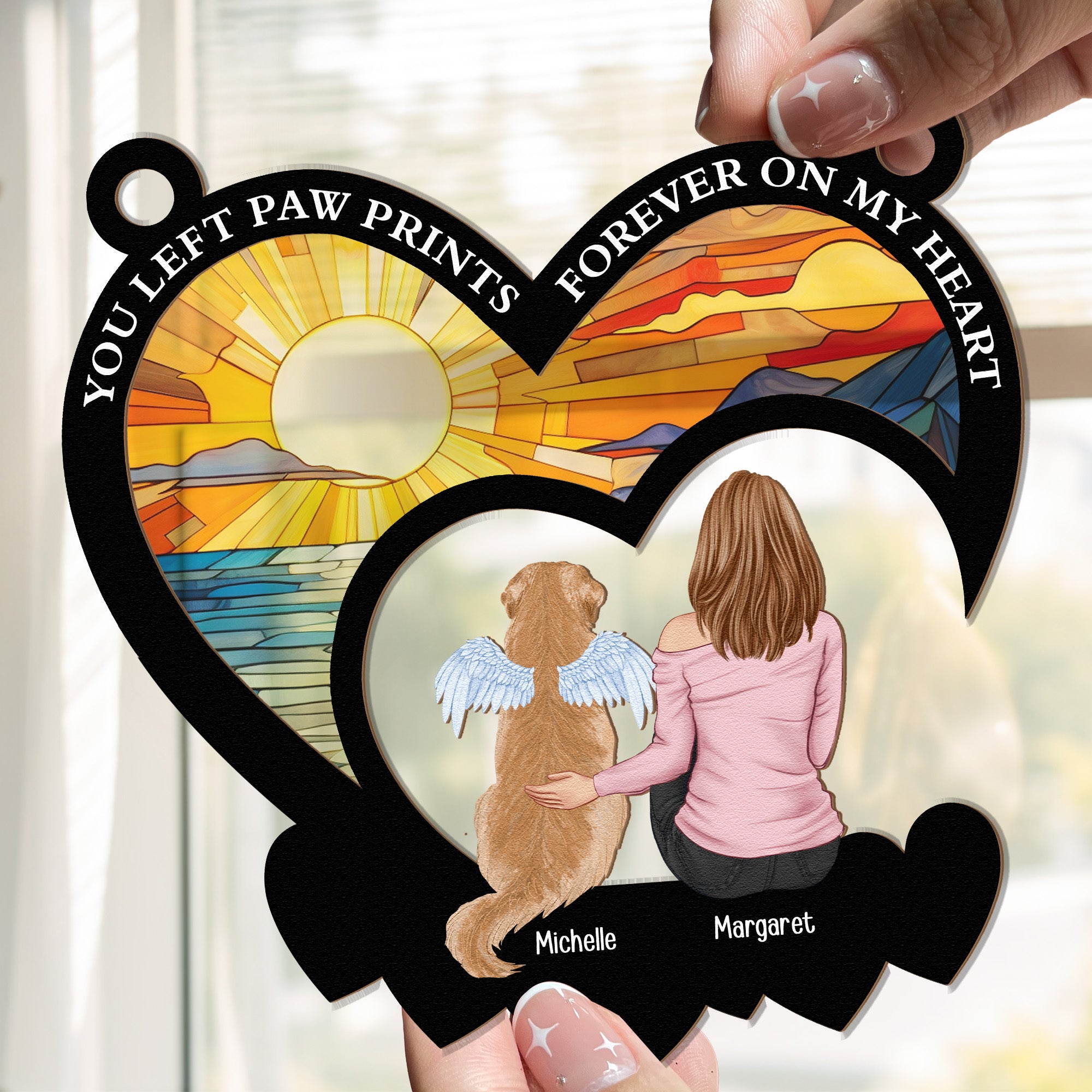 You Left Paw Prints On My Heart - Personalized Window Hanging Suncatcher Ornament