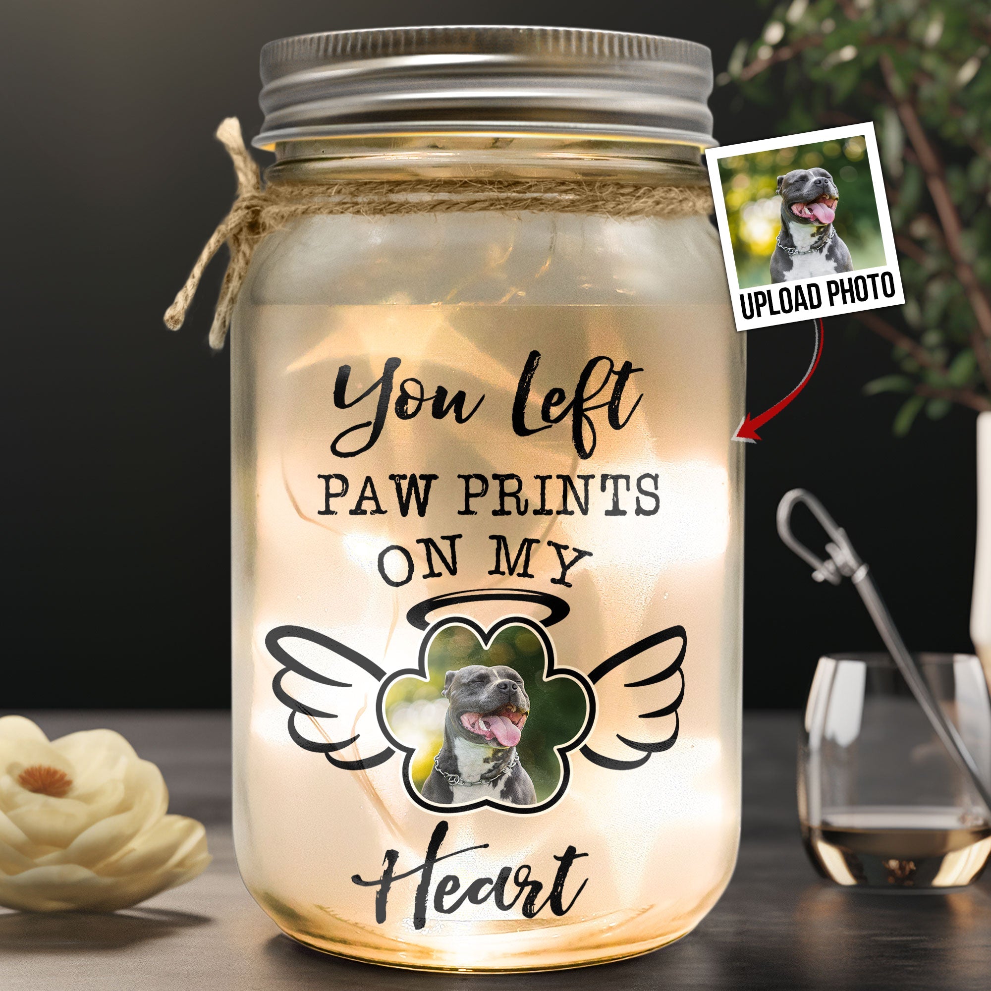 You Left Paw Prints - Personalized Photo Mason Jar Light