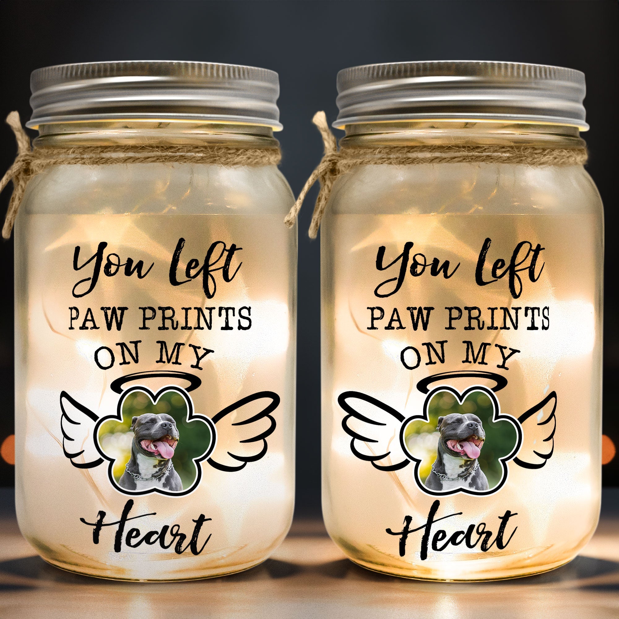 You Left Paw Prints - Personalized Photo Mason Jar Light