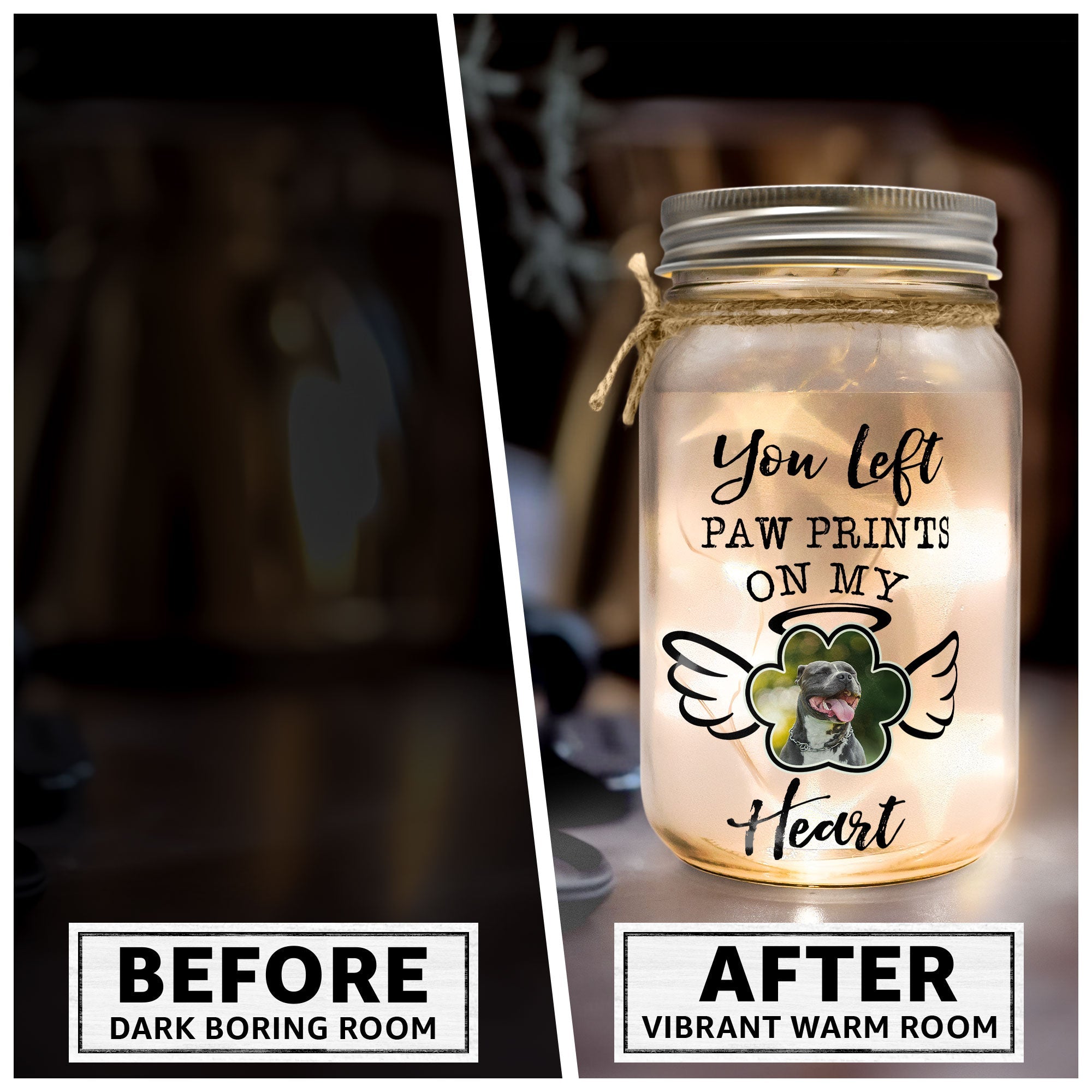 You Left Paw Prints - Personalized Photo Mason Jar Light