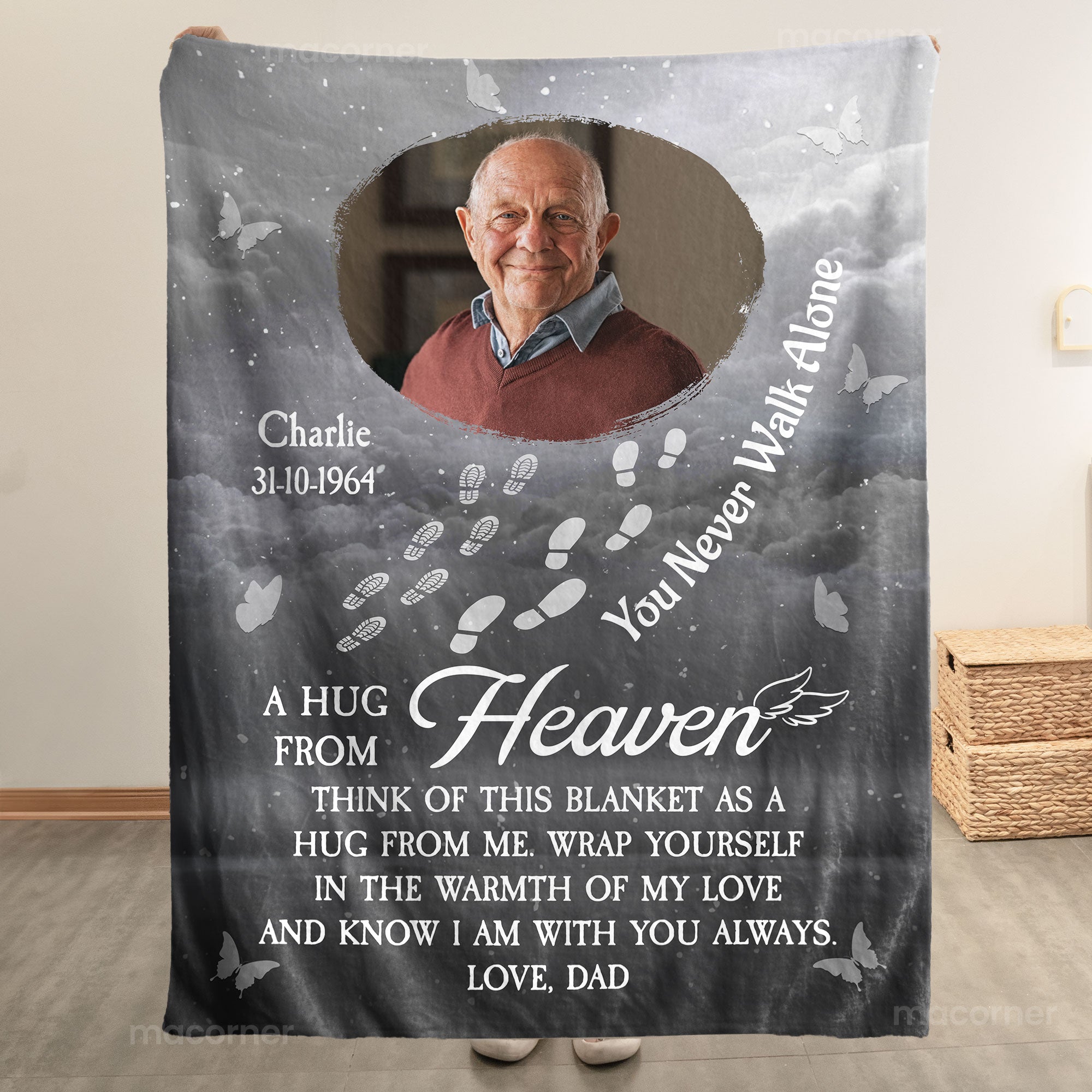 You Never Walk Alone Hugs From Heaven - Loss Of Loved Ones Gifts - Personalized Photo Blanket