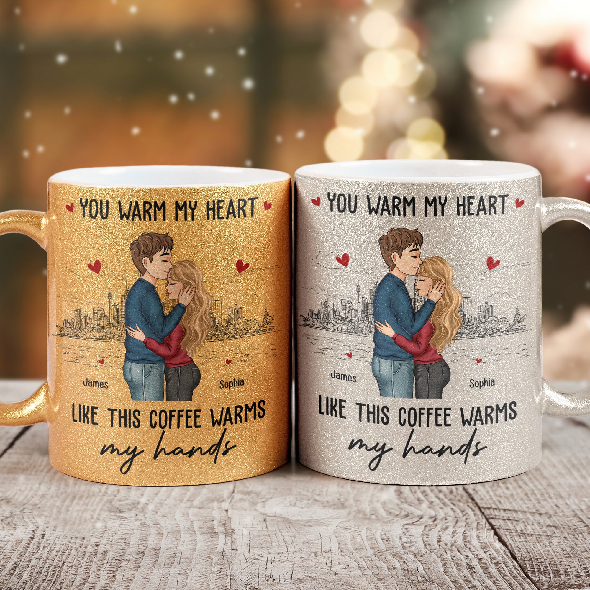 You Warm My Heart Like This Coffee Warms My Hands - Personalized Glitter Coffee Mug