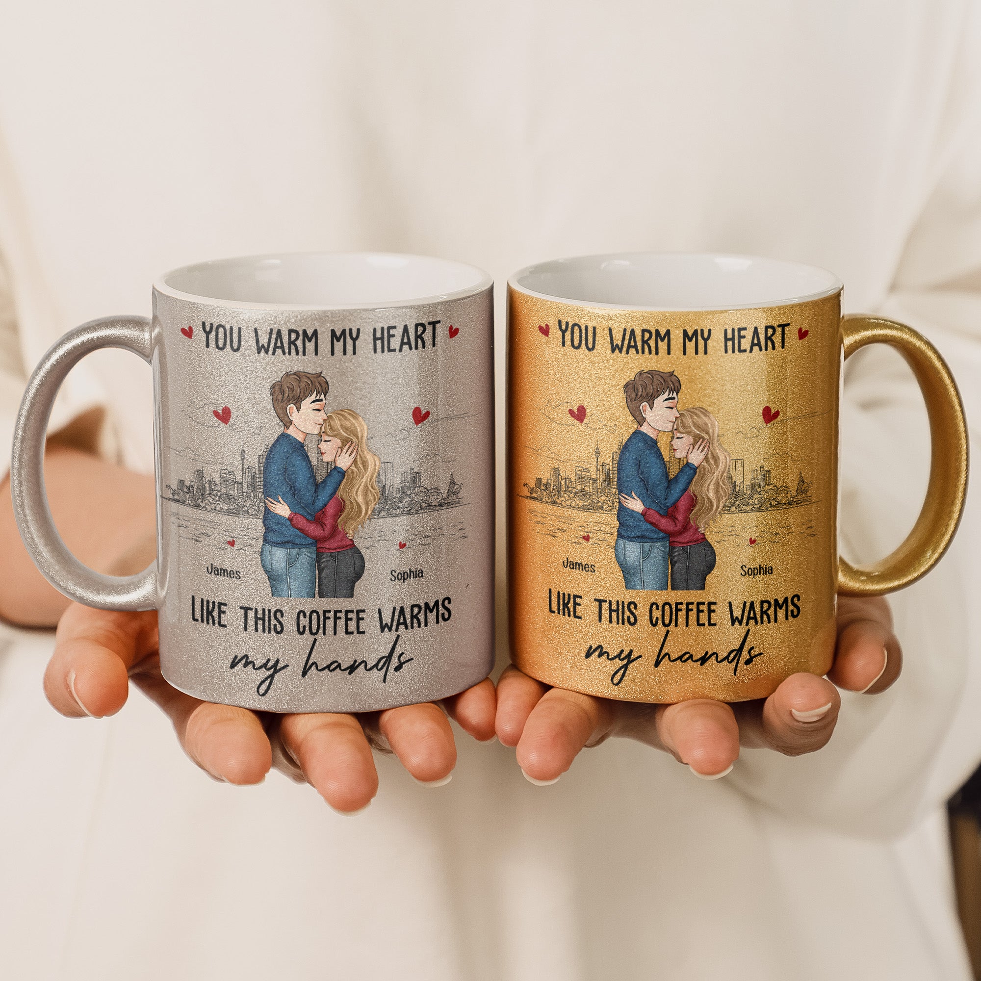 You Warm My Heart Like This Coffee Warms My Hands - Personalized Glitter Coffee Mug