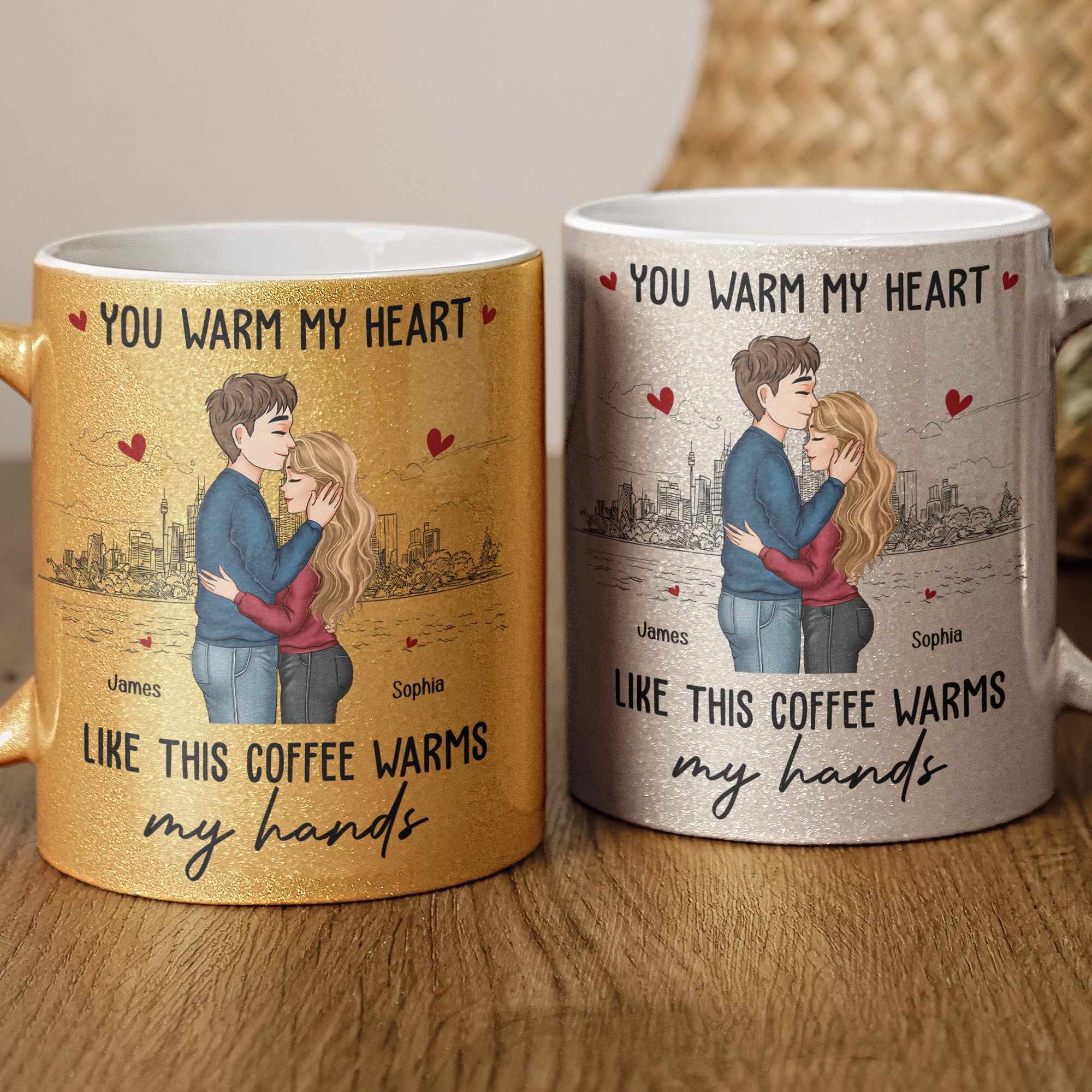 You Warm My Heart Like This Coffee Warms My Hands - Personalized Glitter Coffee Mug