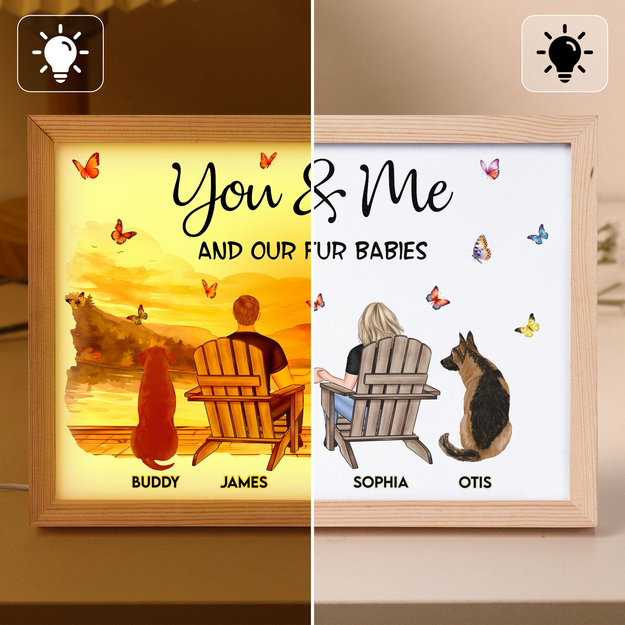 You & Me And Our Fur Babies - Personalized Light Up Picture Frame