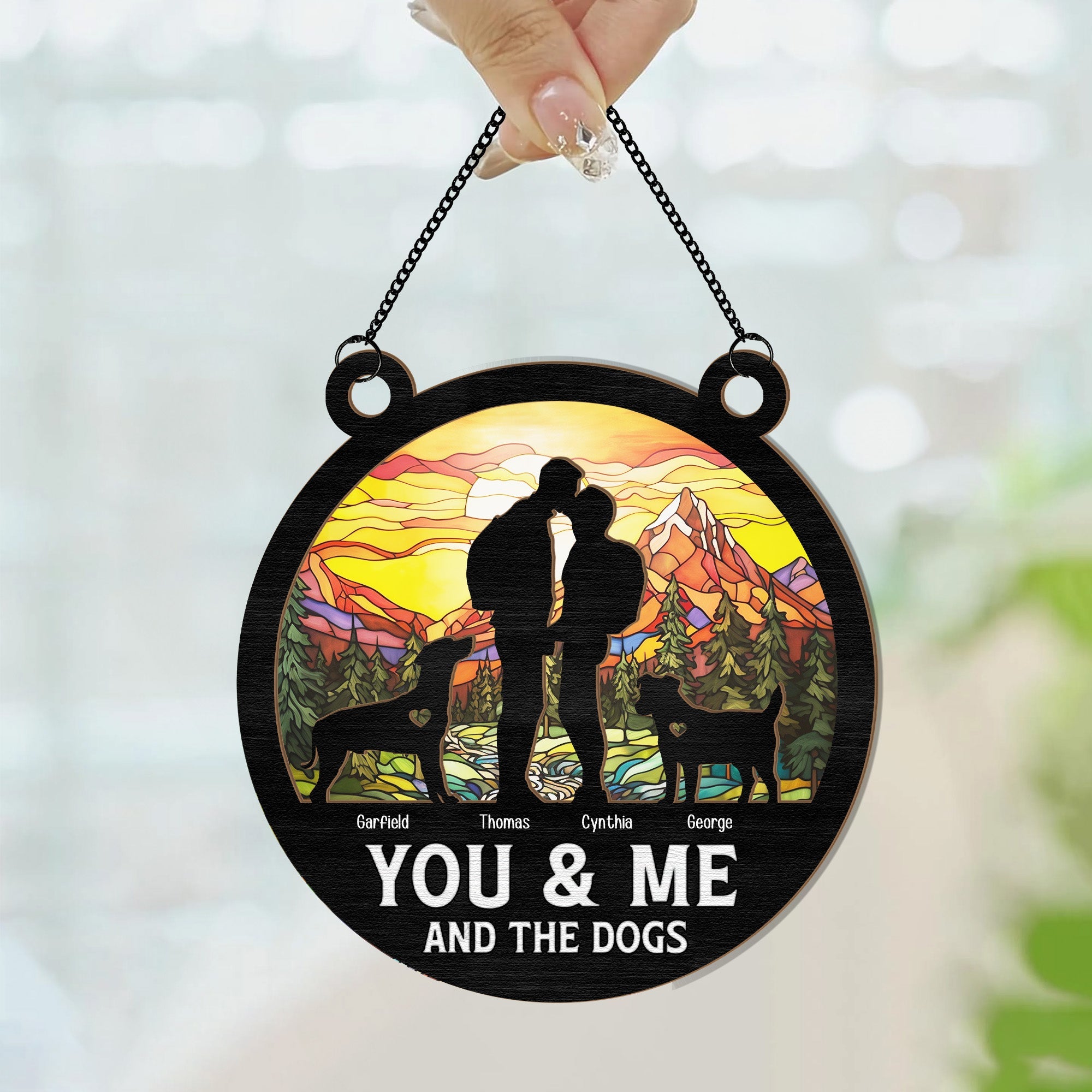 You & Me And The Dog - Personalized Window Hanging Suncatcher Ornament