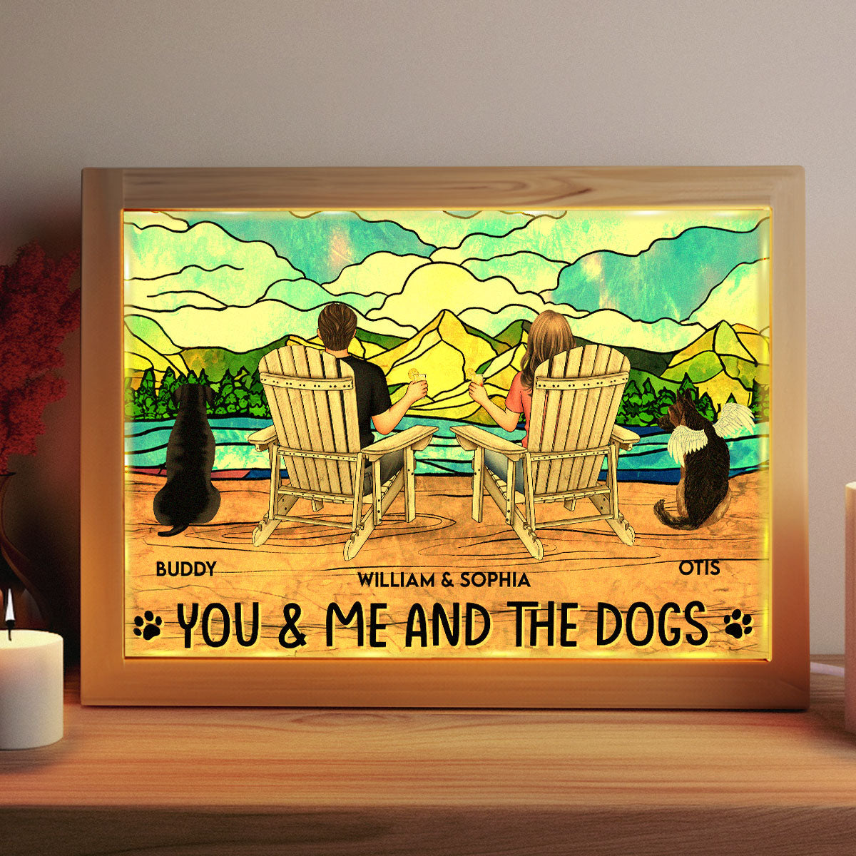 You & Me And The Dogs - Personalized Frame Light Box