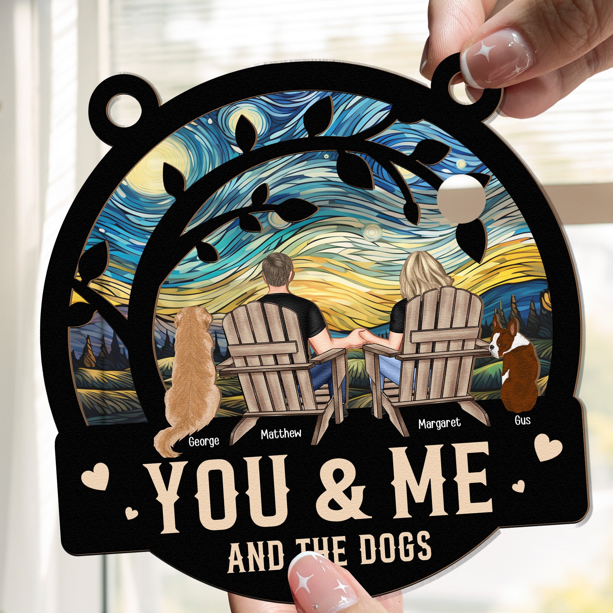 You & Me And The Dogs - Personalized Window Hanging Suncatcher Ornament