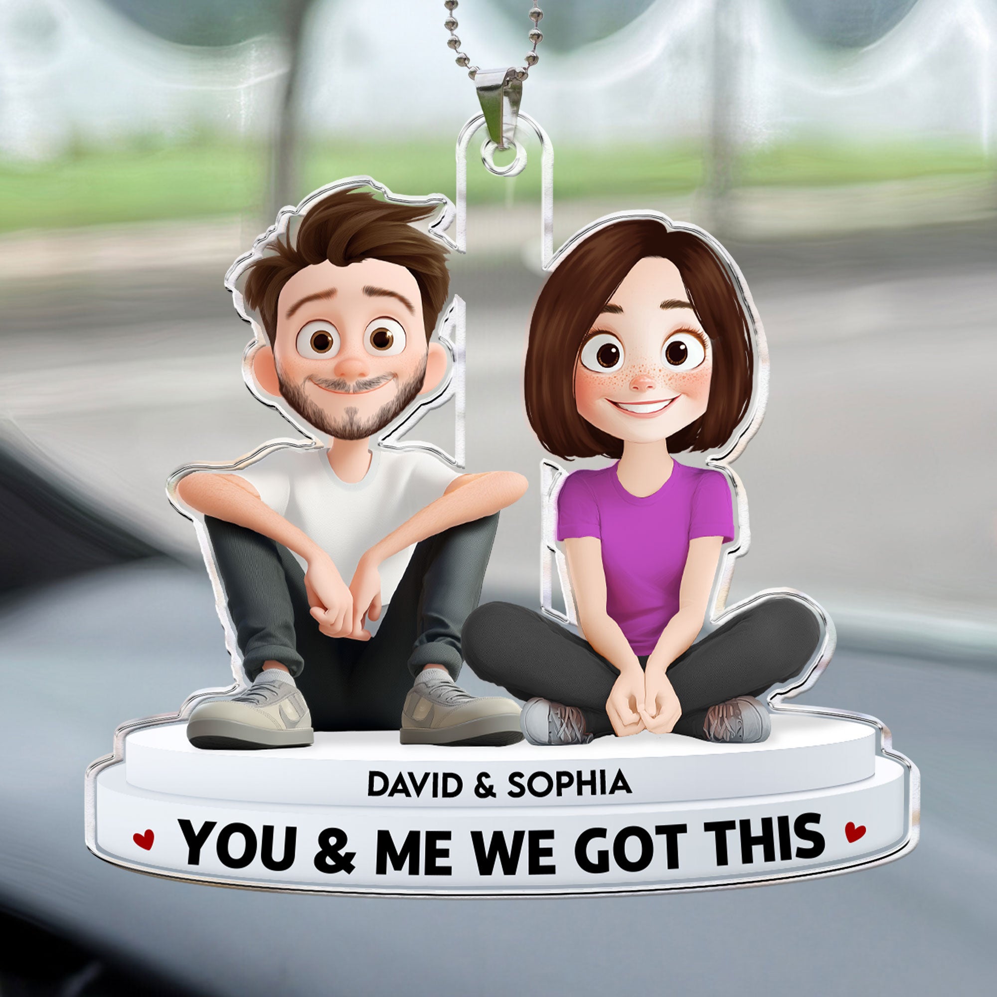 You & Me We Got This - 3D Style - Personalized Rear View Mirror Accessory