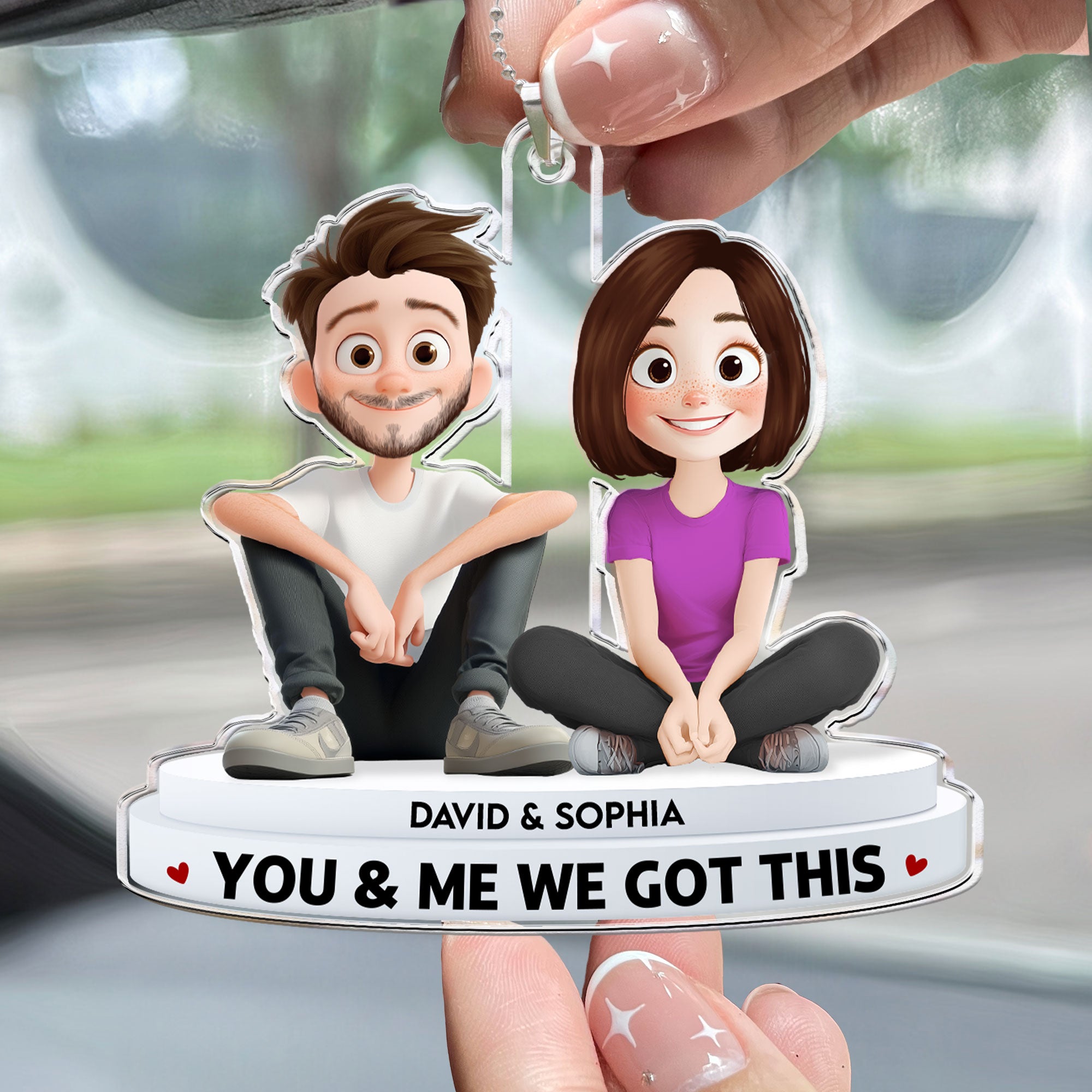 You & Me We Got This - 3D Style - Personalized Rear View Mirror Accessory