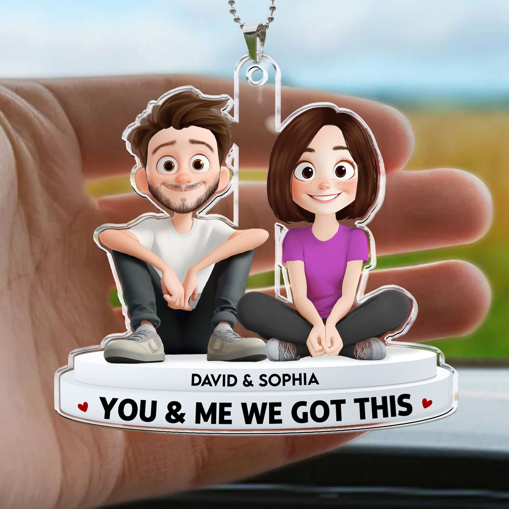 You & Me We Got This - 3D Style - Personalized Rear View Mirror Accessory