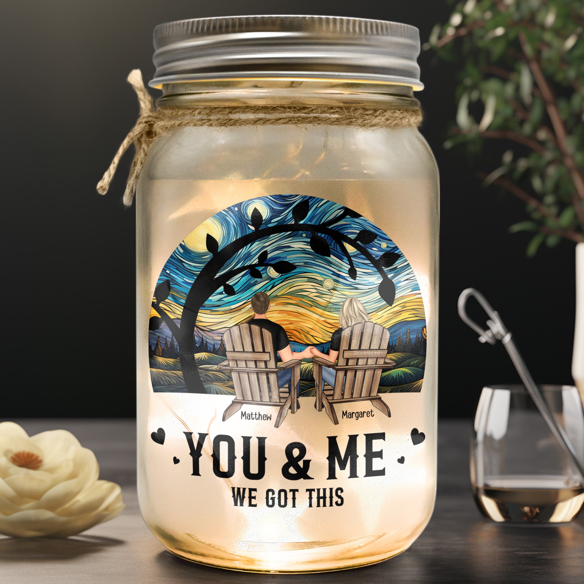 You & Me We Got This Anniversary Gift - Personalized Mason Jar Light