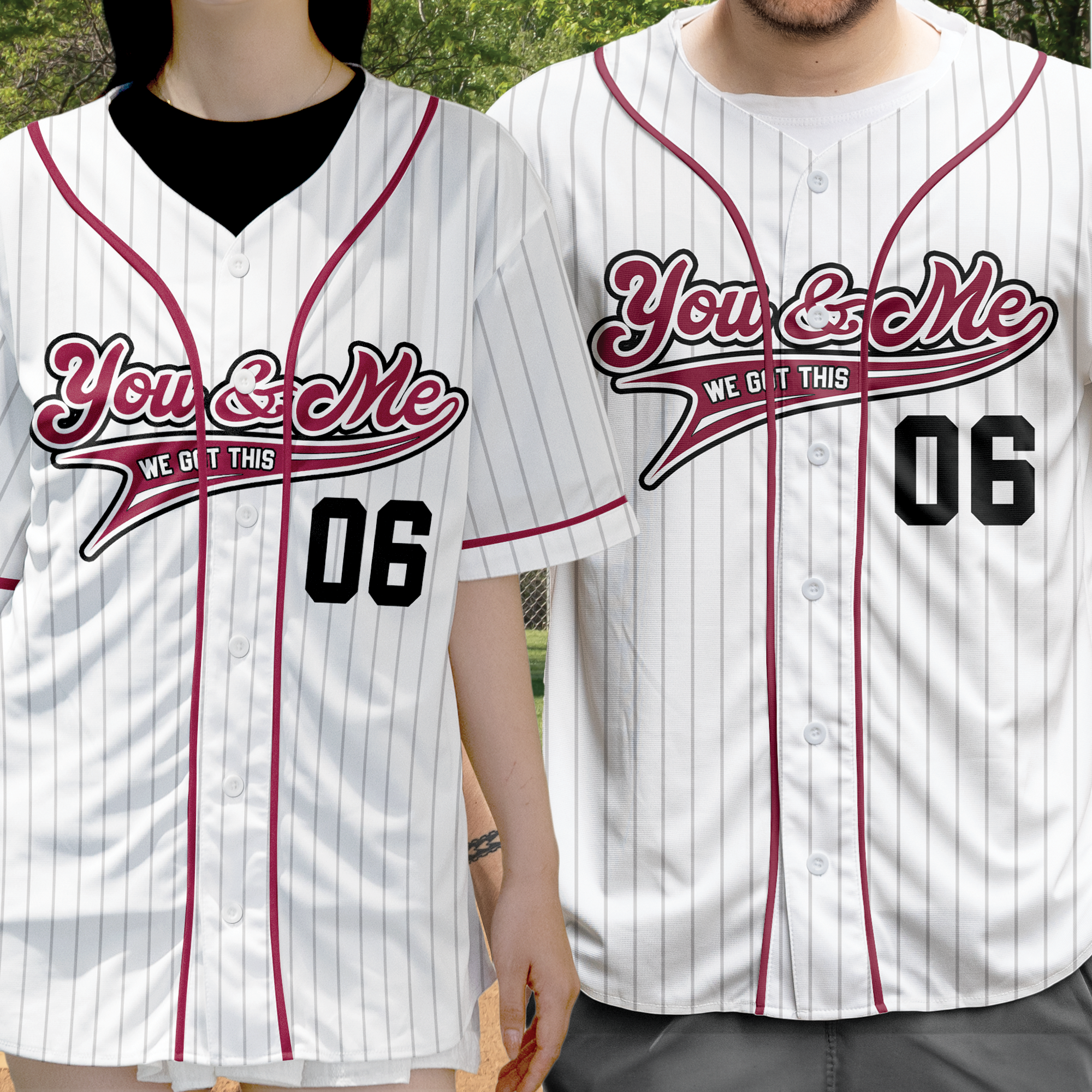 You & Me We Got This Matching Couples Stripe Line - Personalized Baseball Jersey