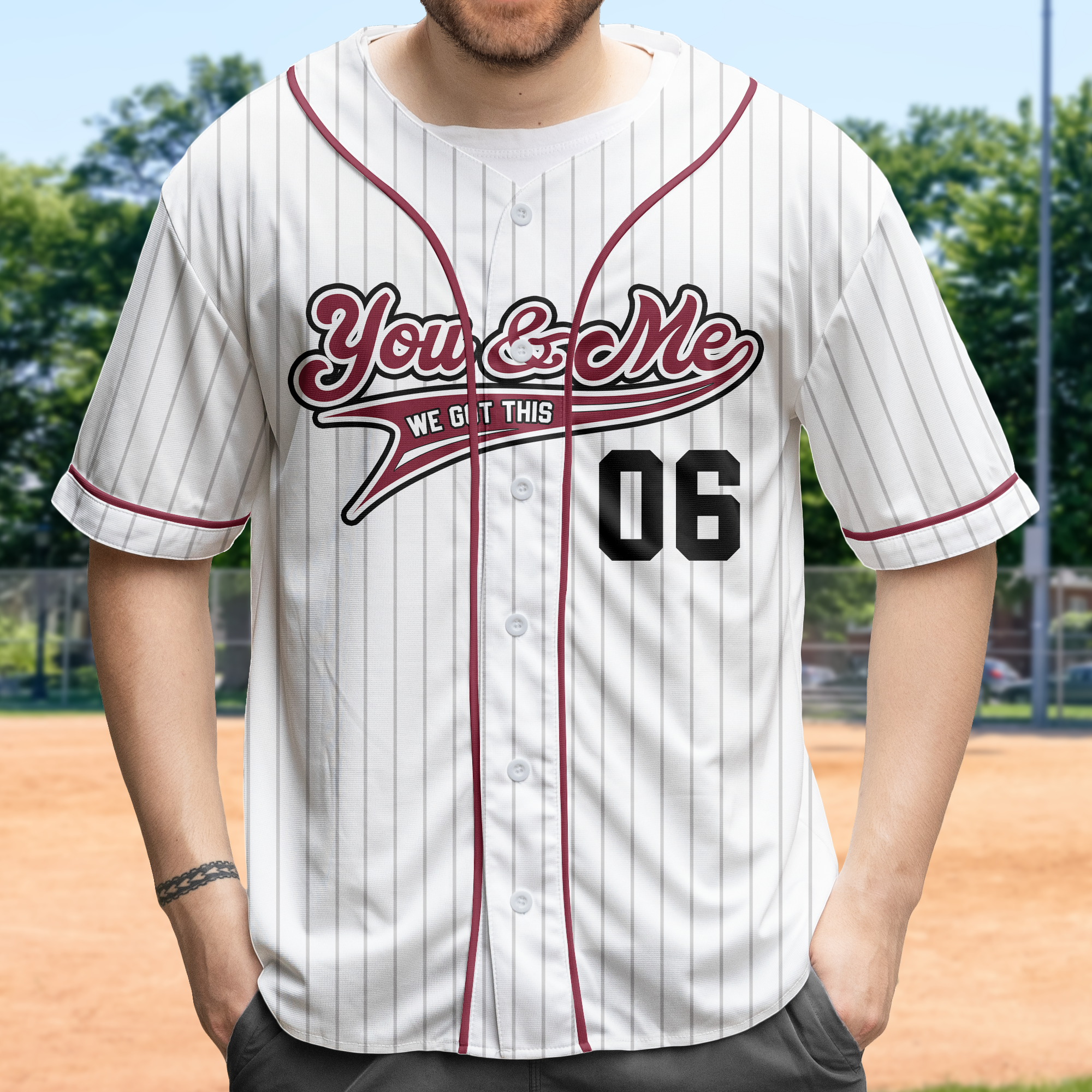 You & Me We Got This Matching Couples Stripe Line - Personalized Baseball Jersey