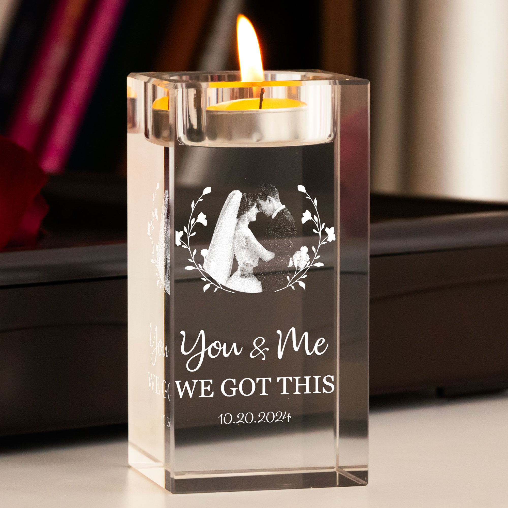 You & Me We Got This - Personalized 3D Photo Crystal Candle Holder