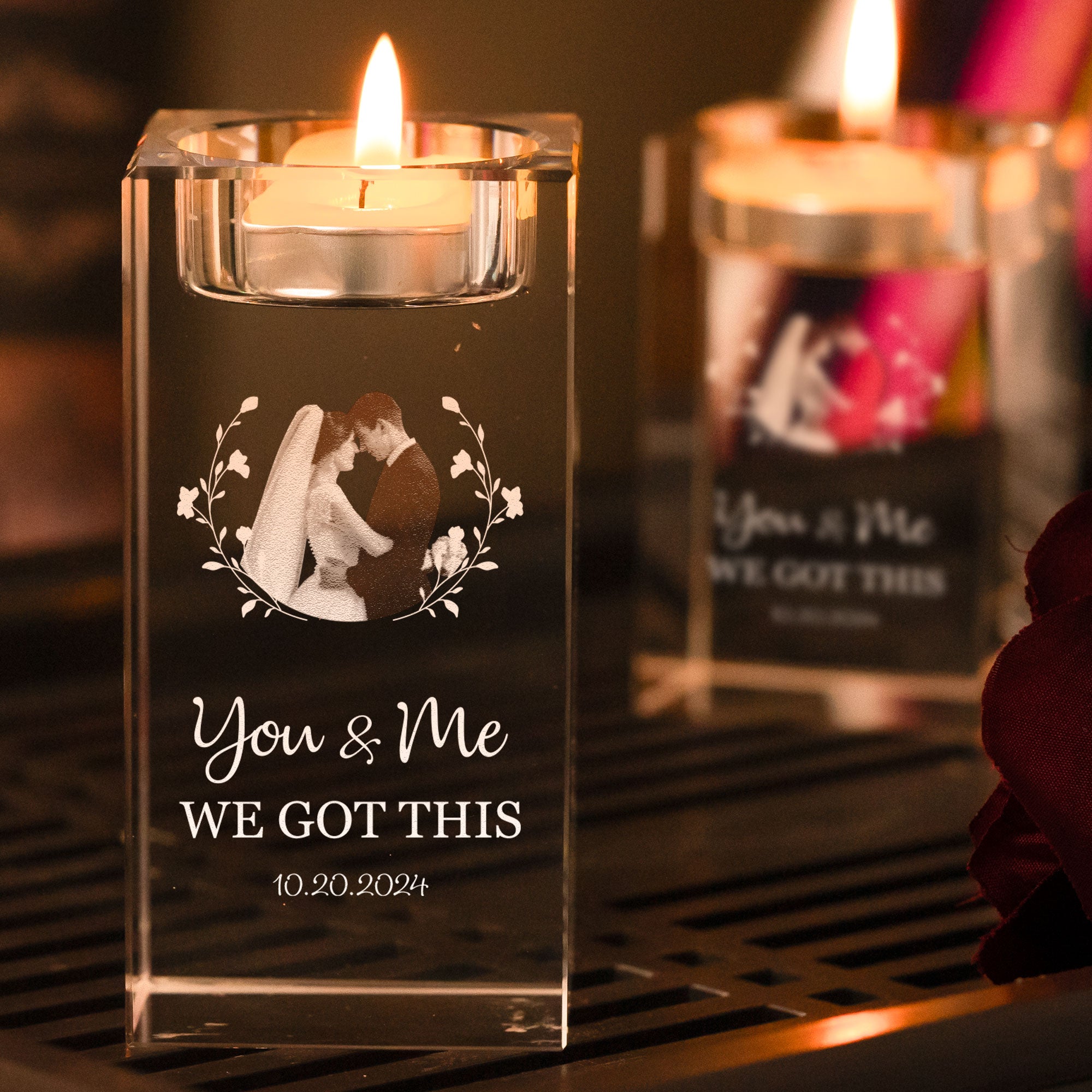 You & Me We Got This - Personalized 3D Photo Crystal Candle Holder