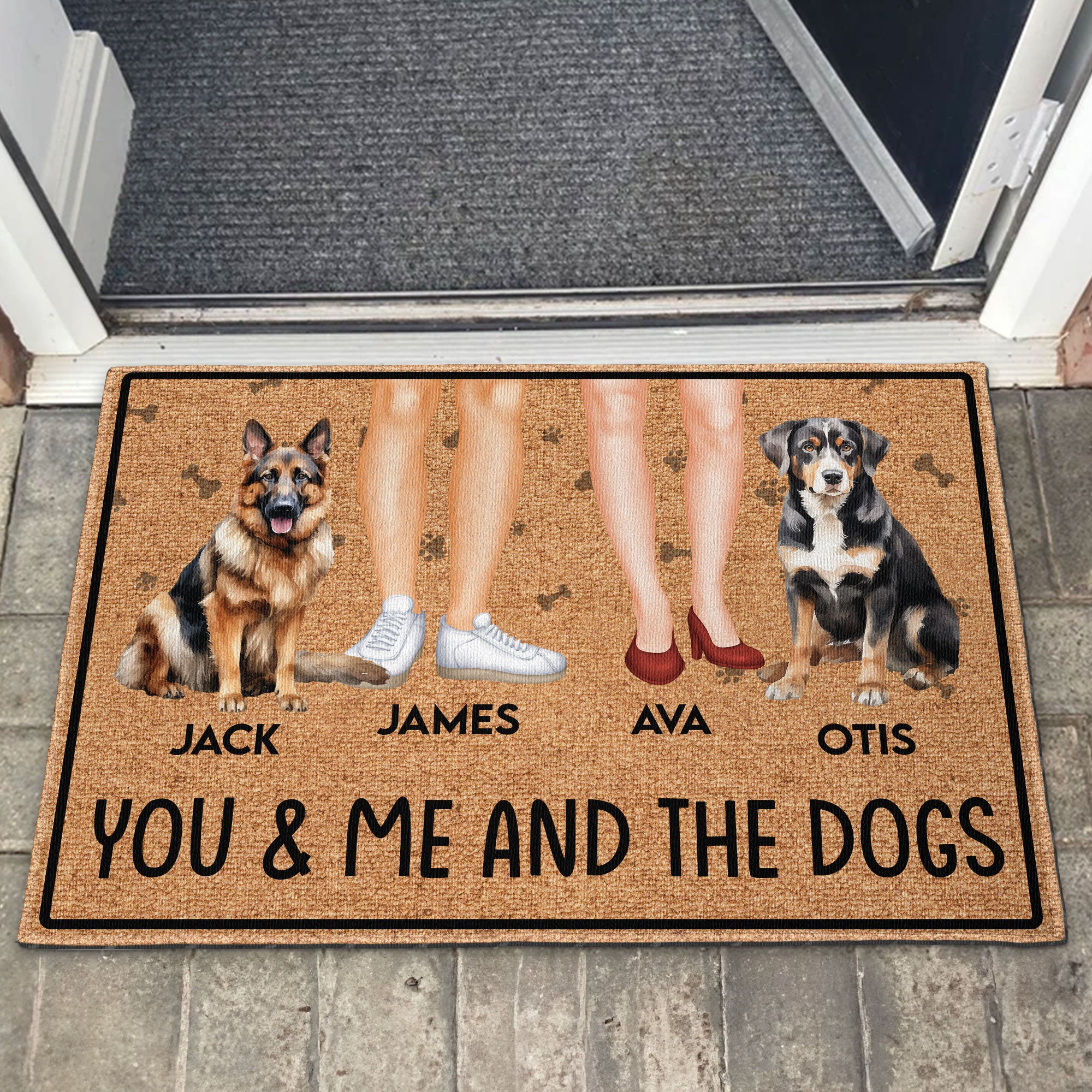 You, Me And The Dogs - Personalized Doormat