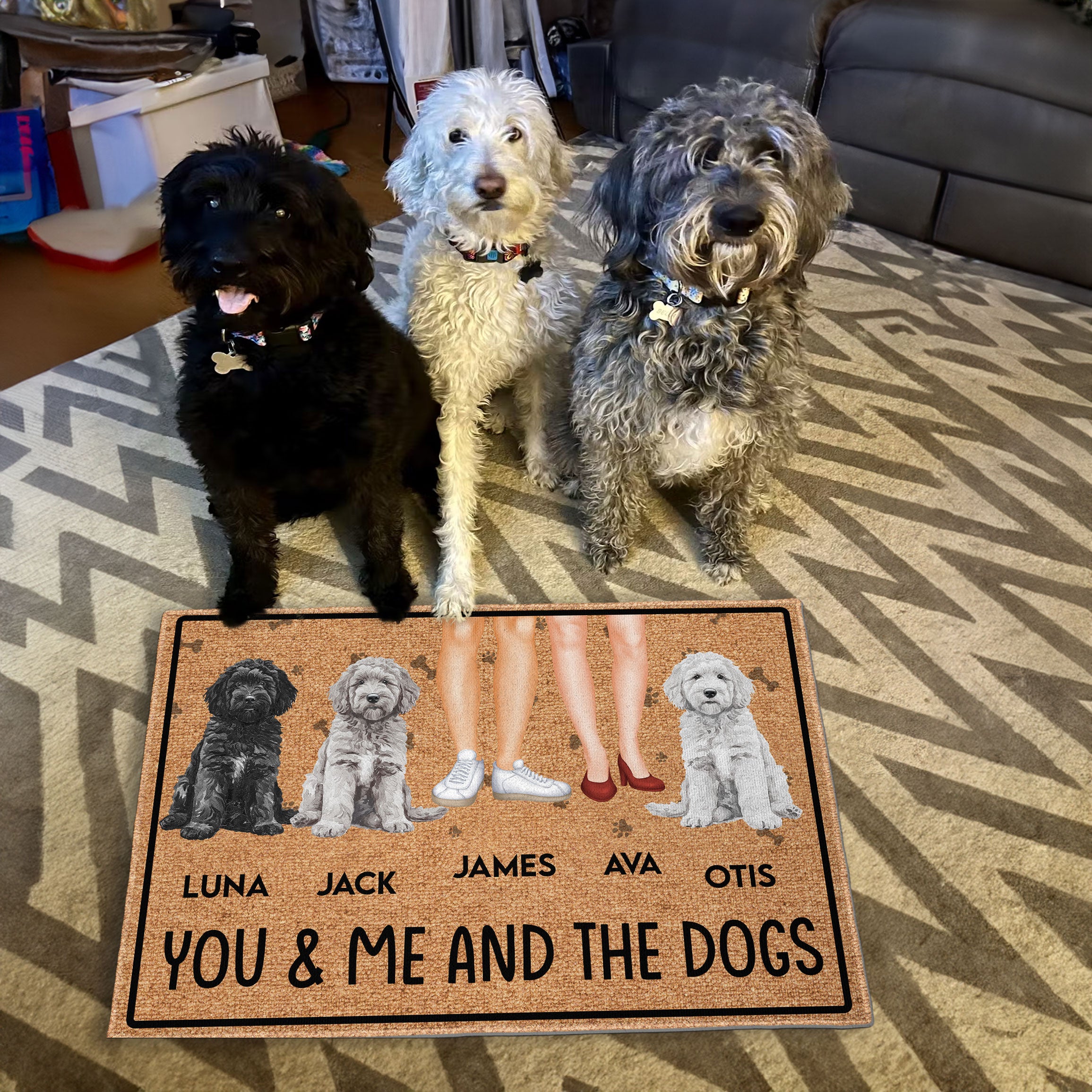 You, Me And The Dogs - Personalized Doormat