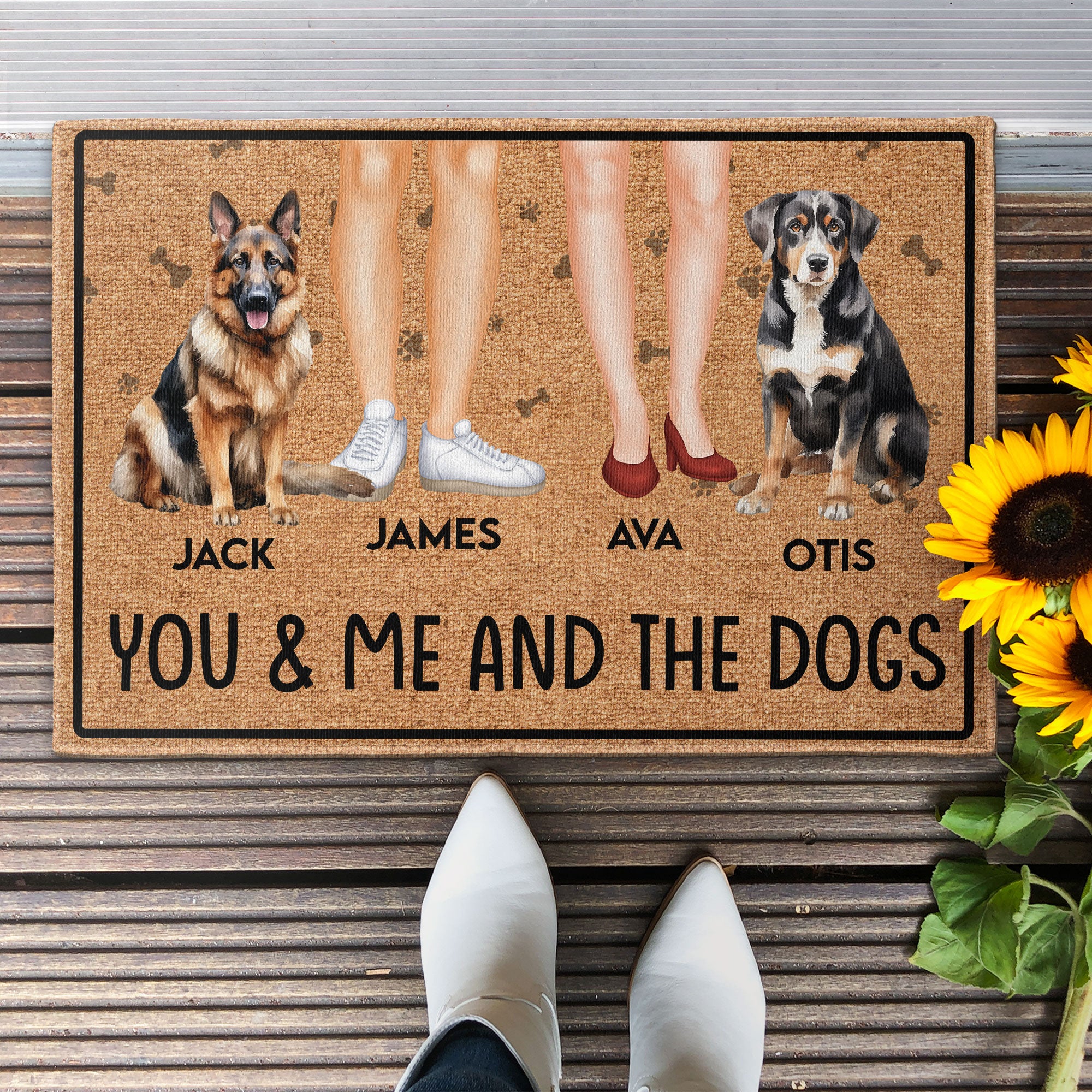 You, Me And The Dogs - Personalized Doormat