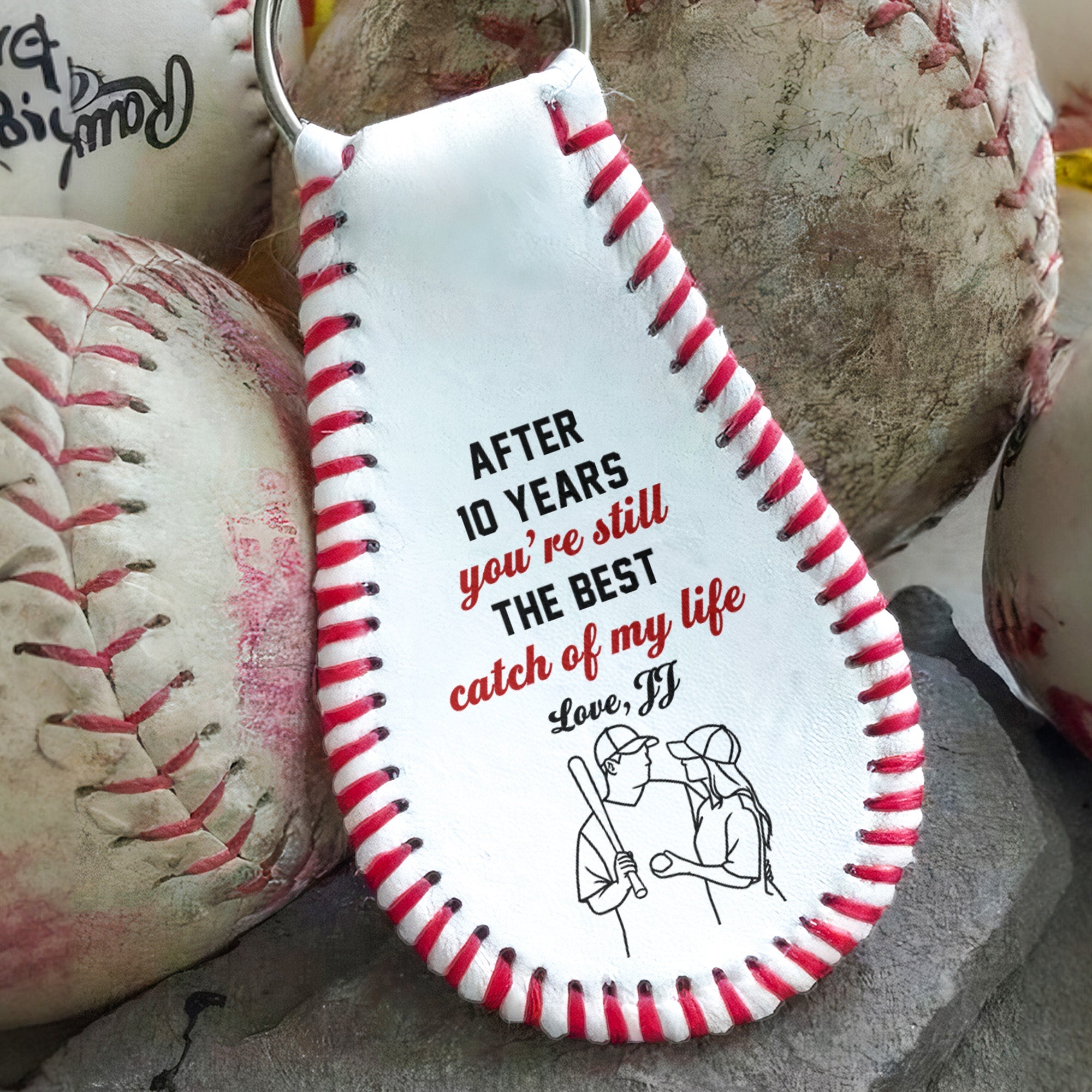 You're Still The Best Catch Of My Life - Personalized Leather Baseball Photo Keychain