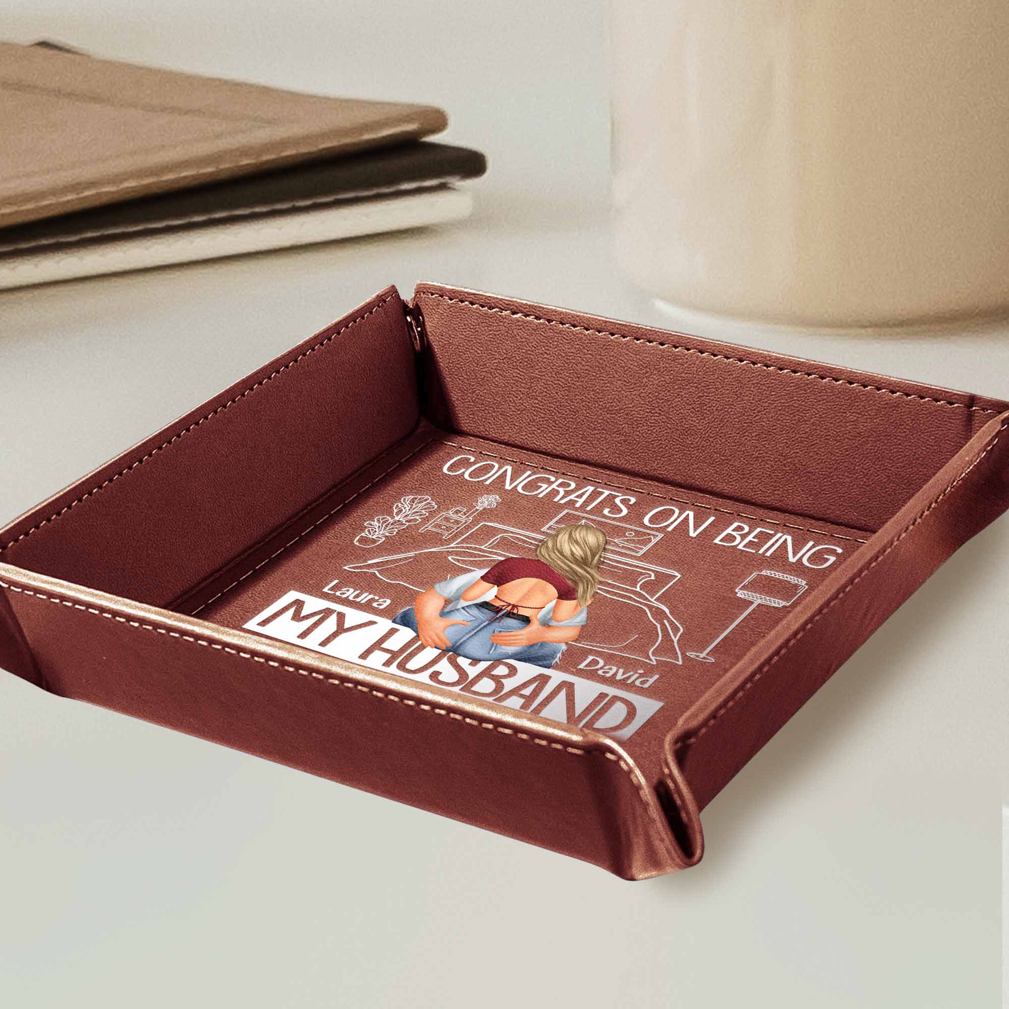 You're Stuck With Me Now - Personalized Leather Valet Tray