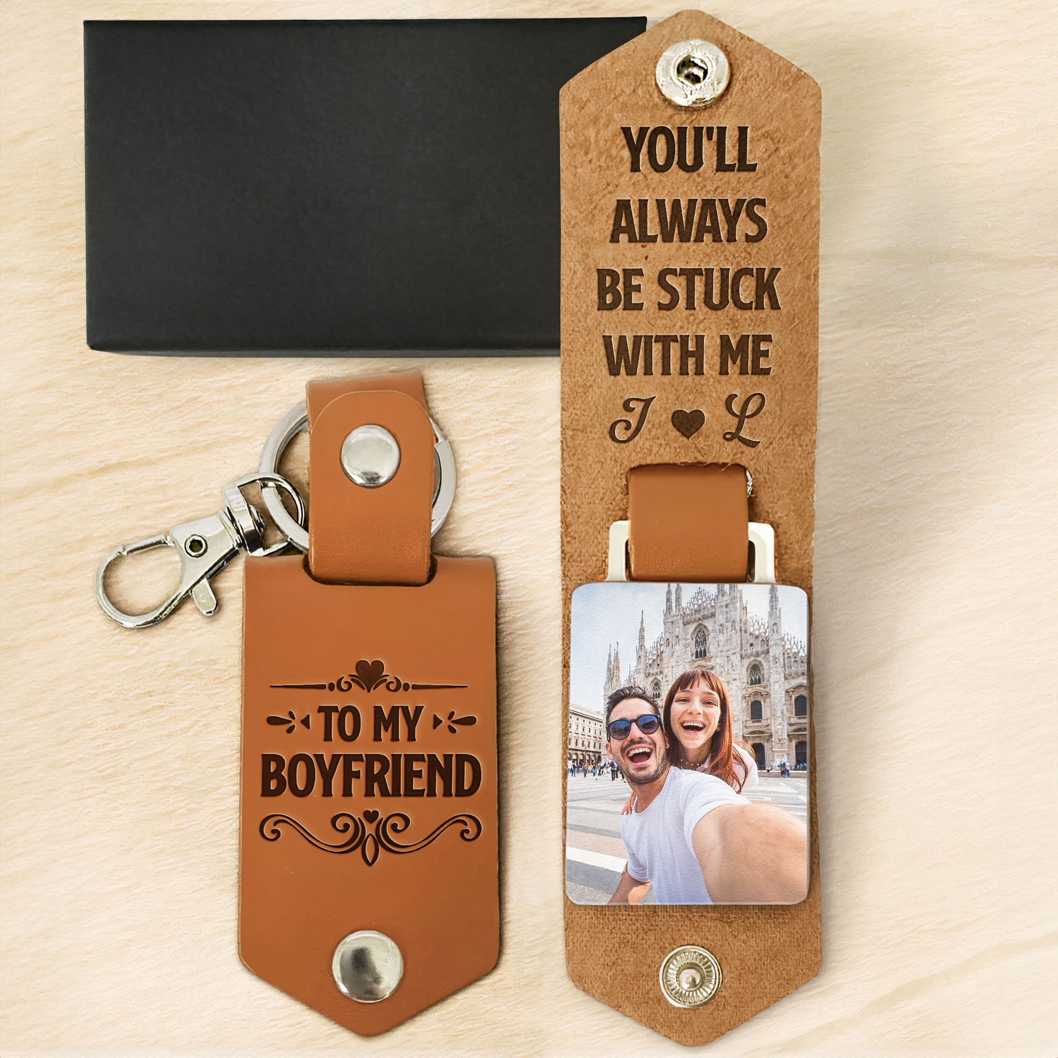 You’ll Always Be Stuck With Me - Personalized Leather Photo Keychain