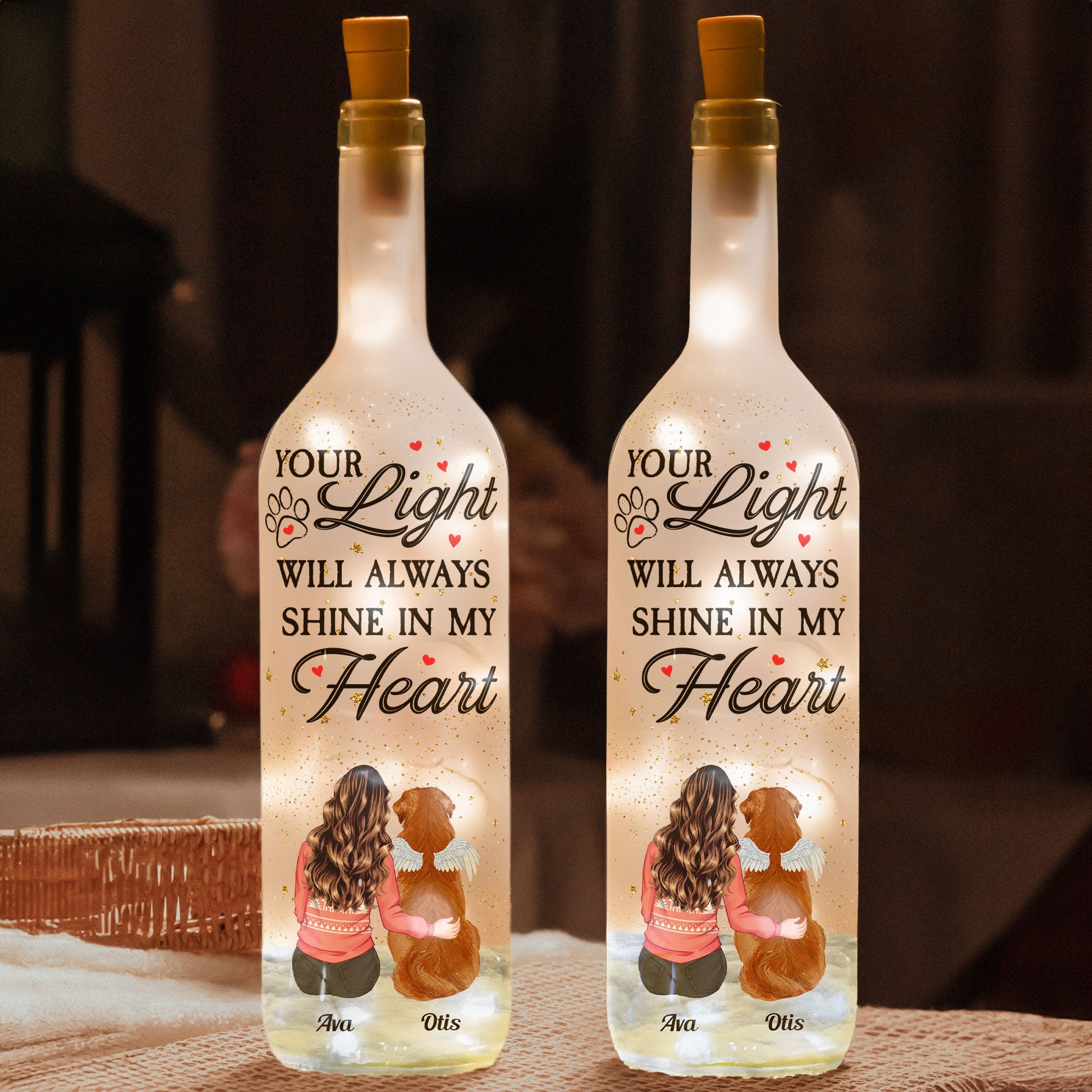 Your Light Will Always Shine In My Heart - Personalized Bottle Lamp