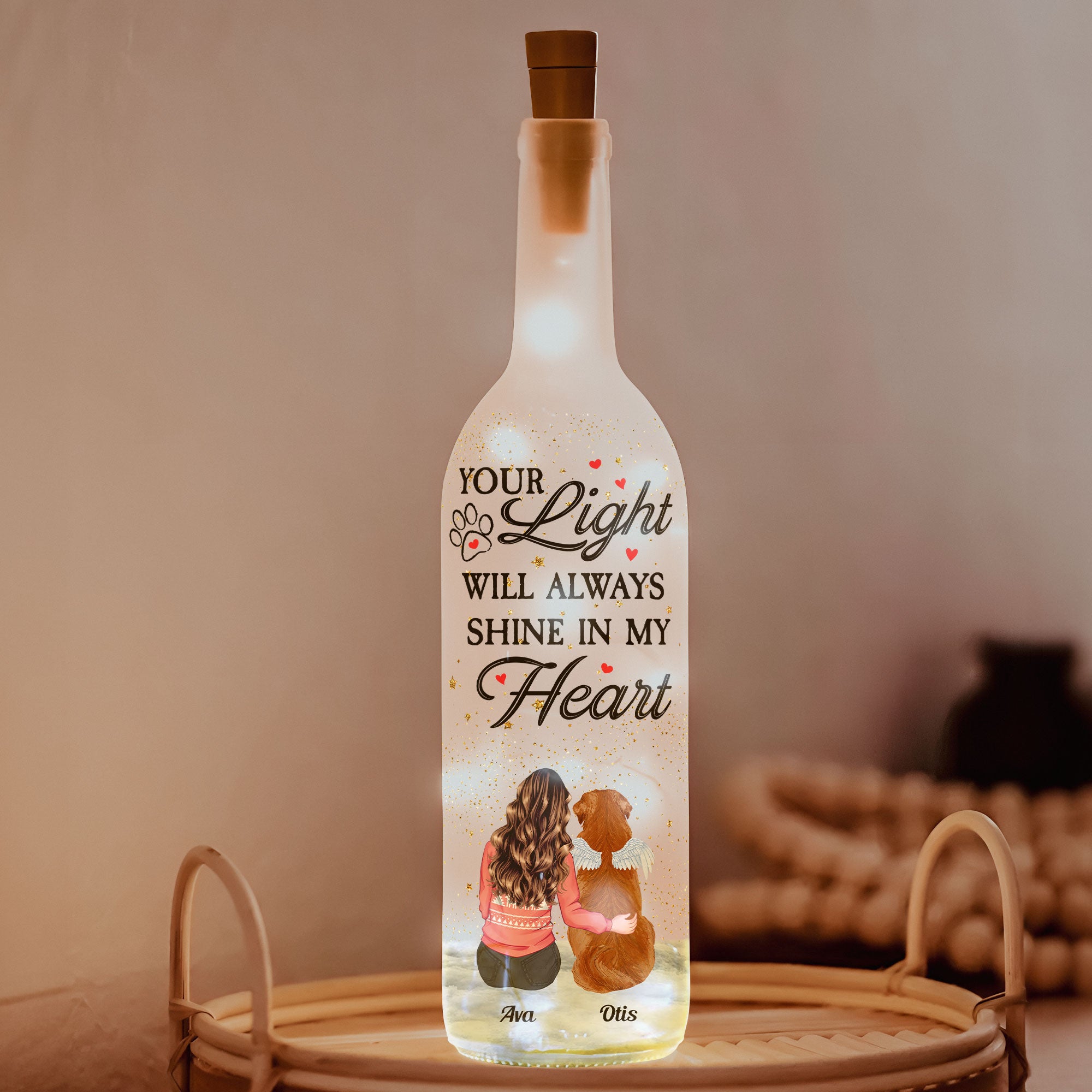 Your Light Will Always Shine In My Heart - Personalized Bottle Lamp