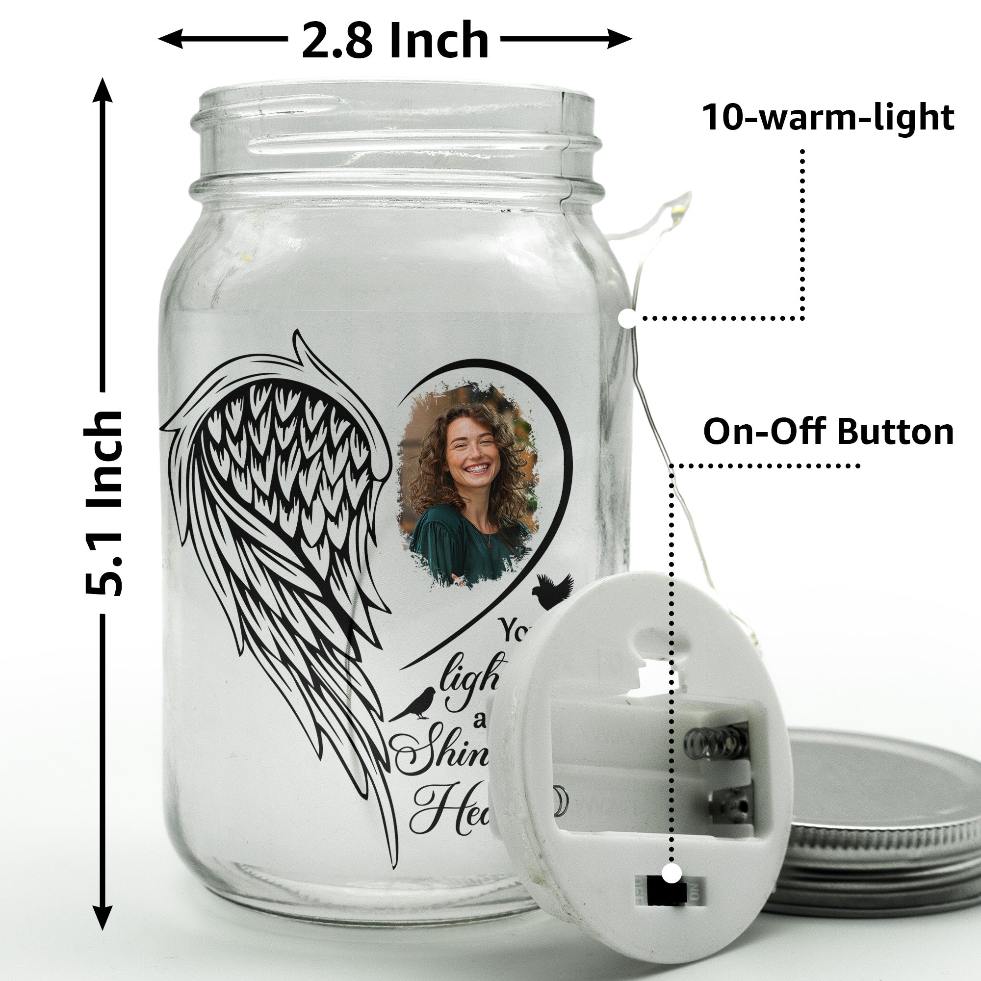 Your Light Will Always Shine In My Heart - Personalized Mason Jar Photo Light