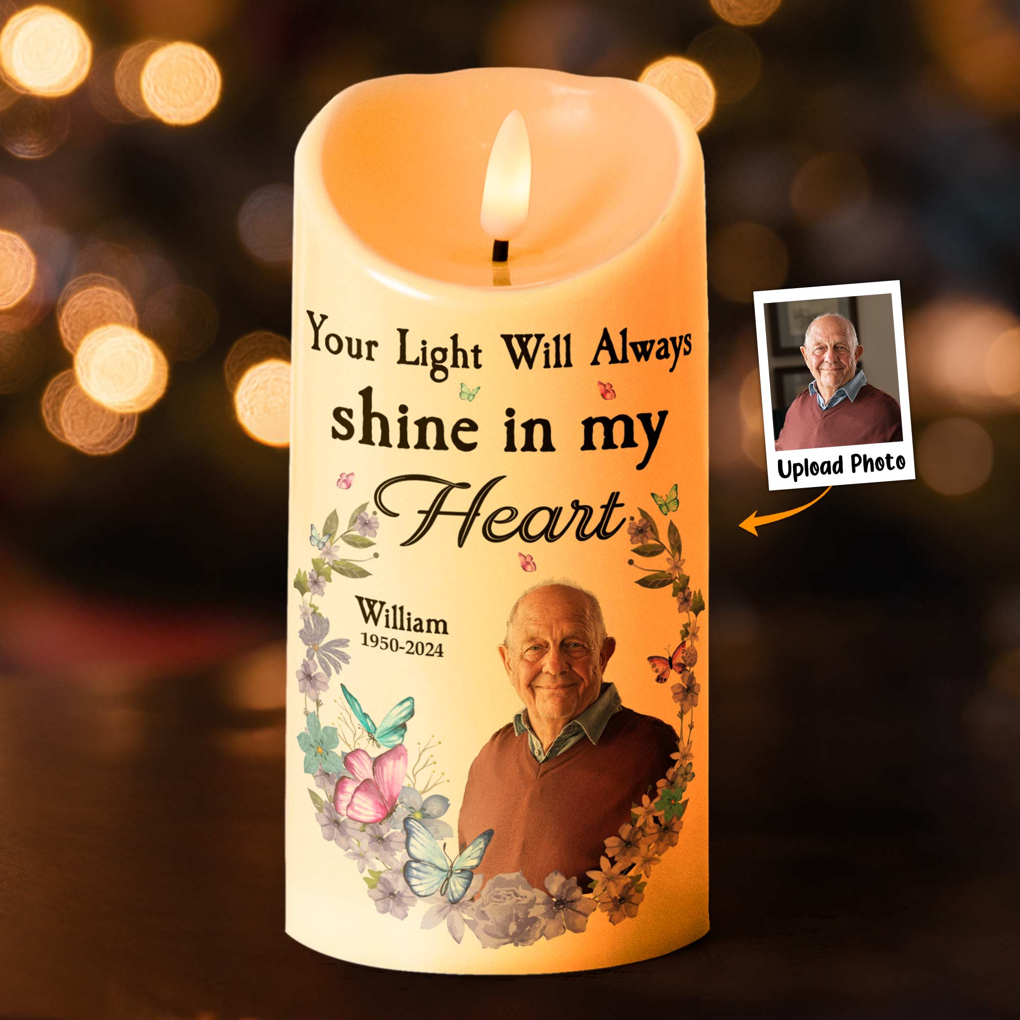 Your Light Will Always Shine In My Heart - Personalized Photo LED Candle