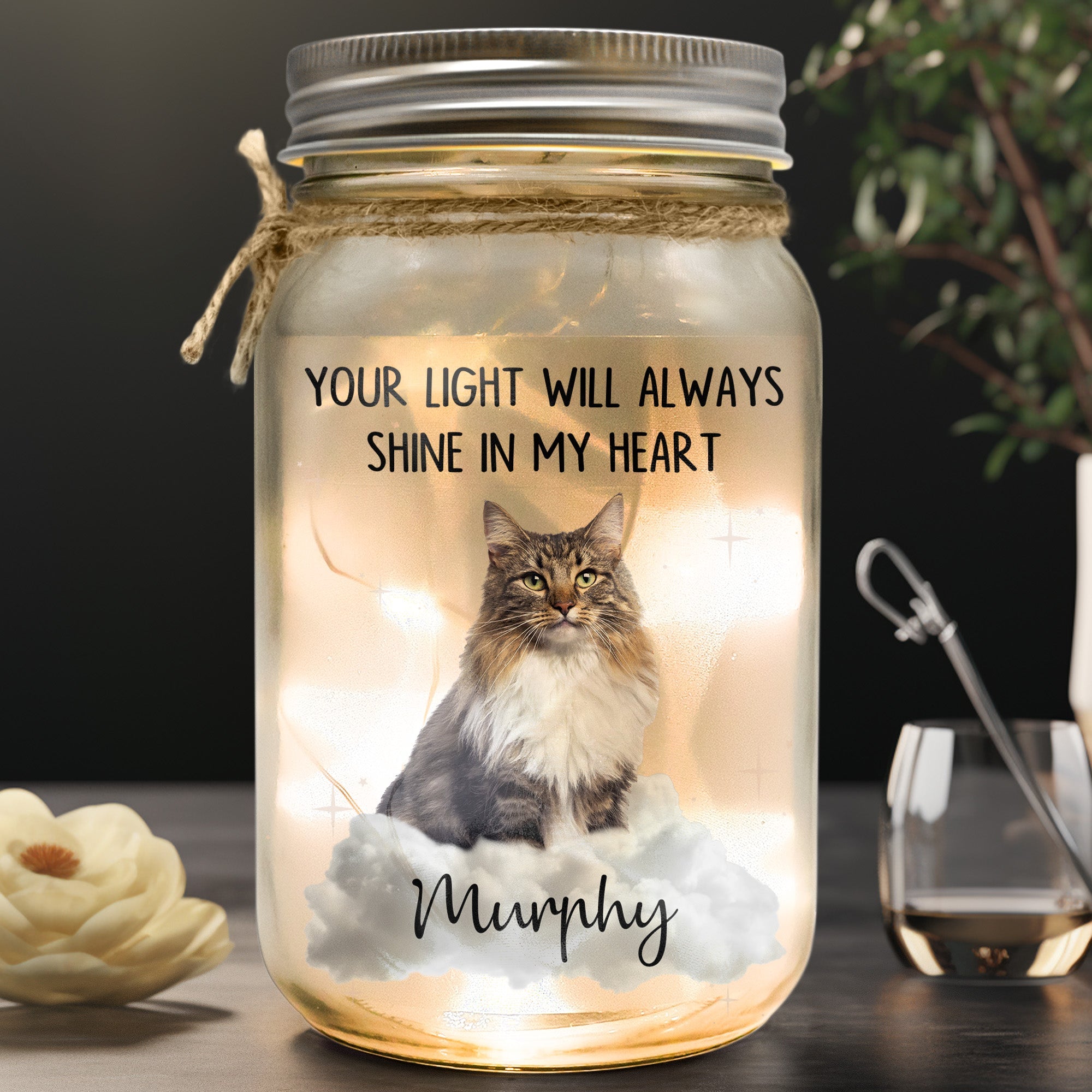 Your Light Will Always Shine In My Heart - Personalized Photo Mason Jar Light