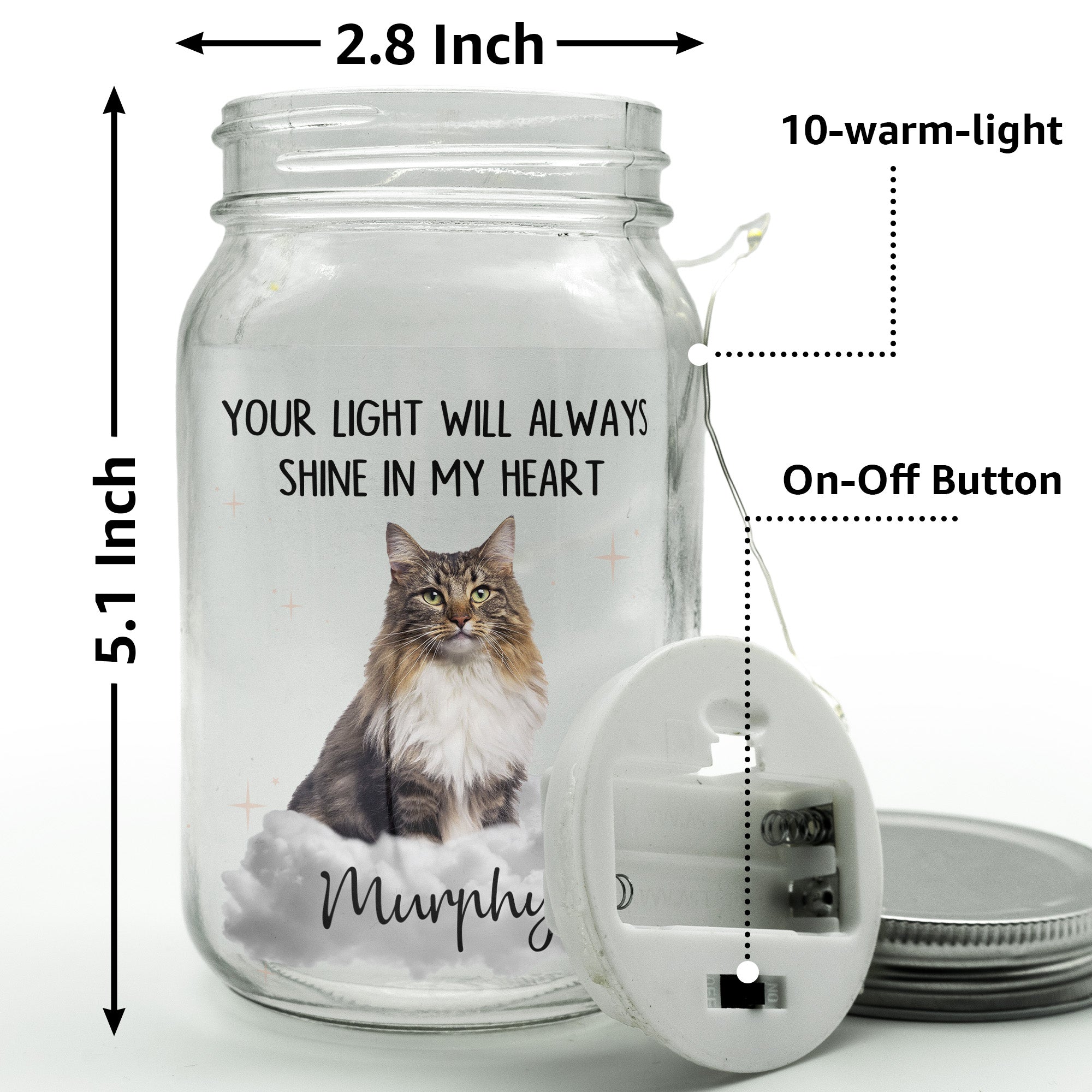 Your Light Will Always Shine In My Heart - Personalized Photo Mason Jar Light