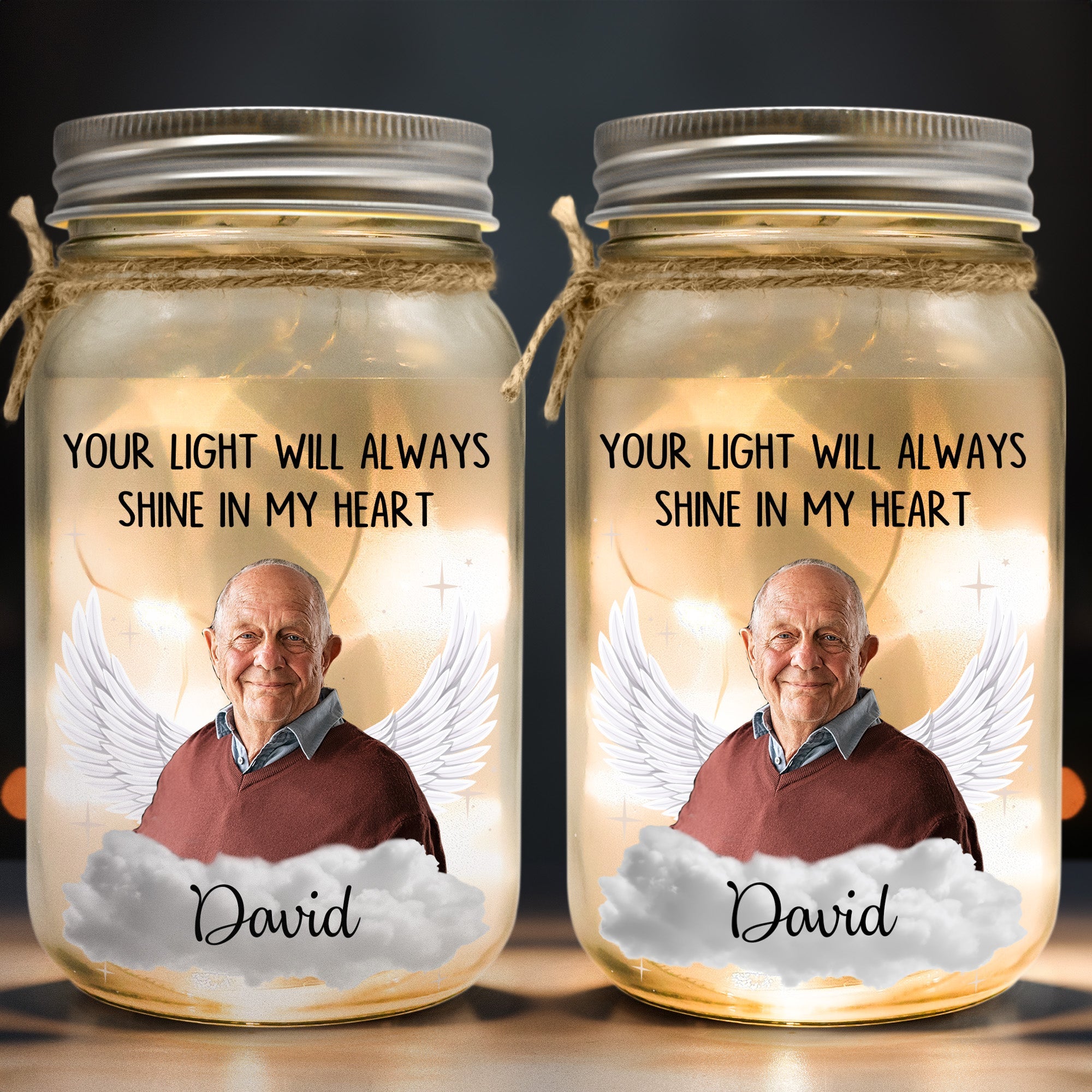 Your Light Will Always Shine In My Heart - Personalized Photo Mason Jar Light