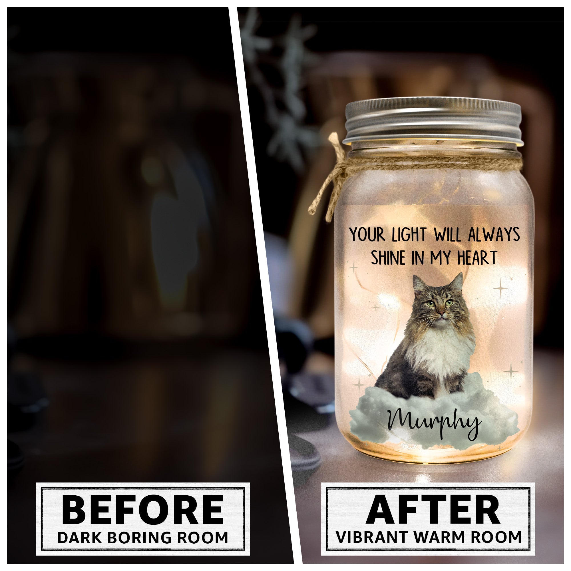 Your Light Will Always Shine In My Heart - Personalized Photo Mason Jar Light